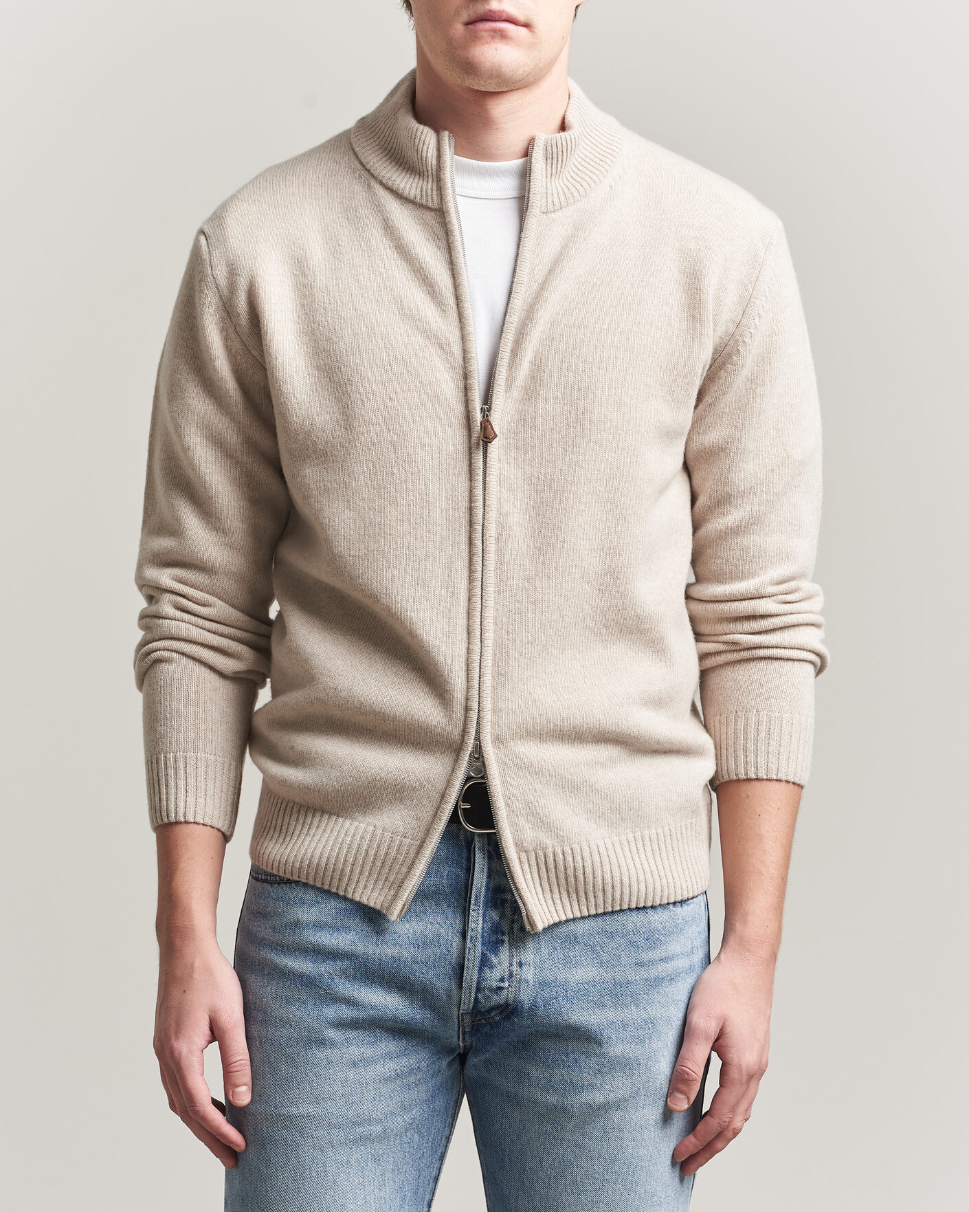 Homme | Pulls Et Tricots | Stenströms | Brushed Merino Full Zip Beige