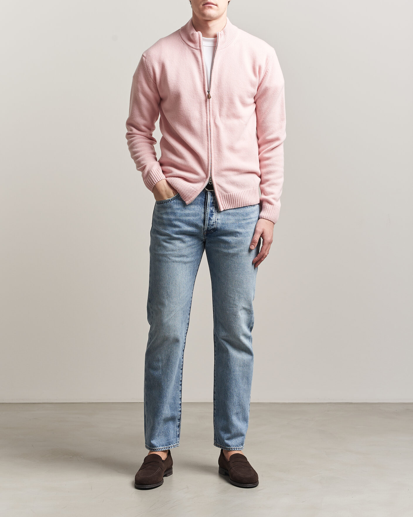 Homme | Pulls Et Tricots | Stenströms | Brushed Merino Full Zip Pink