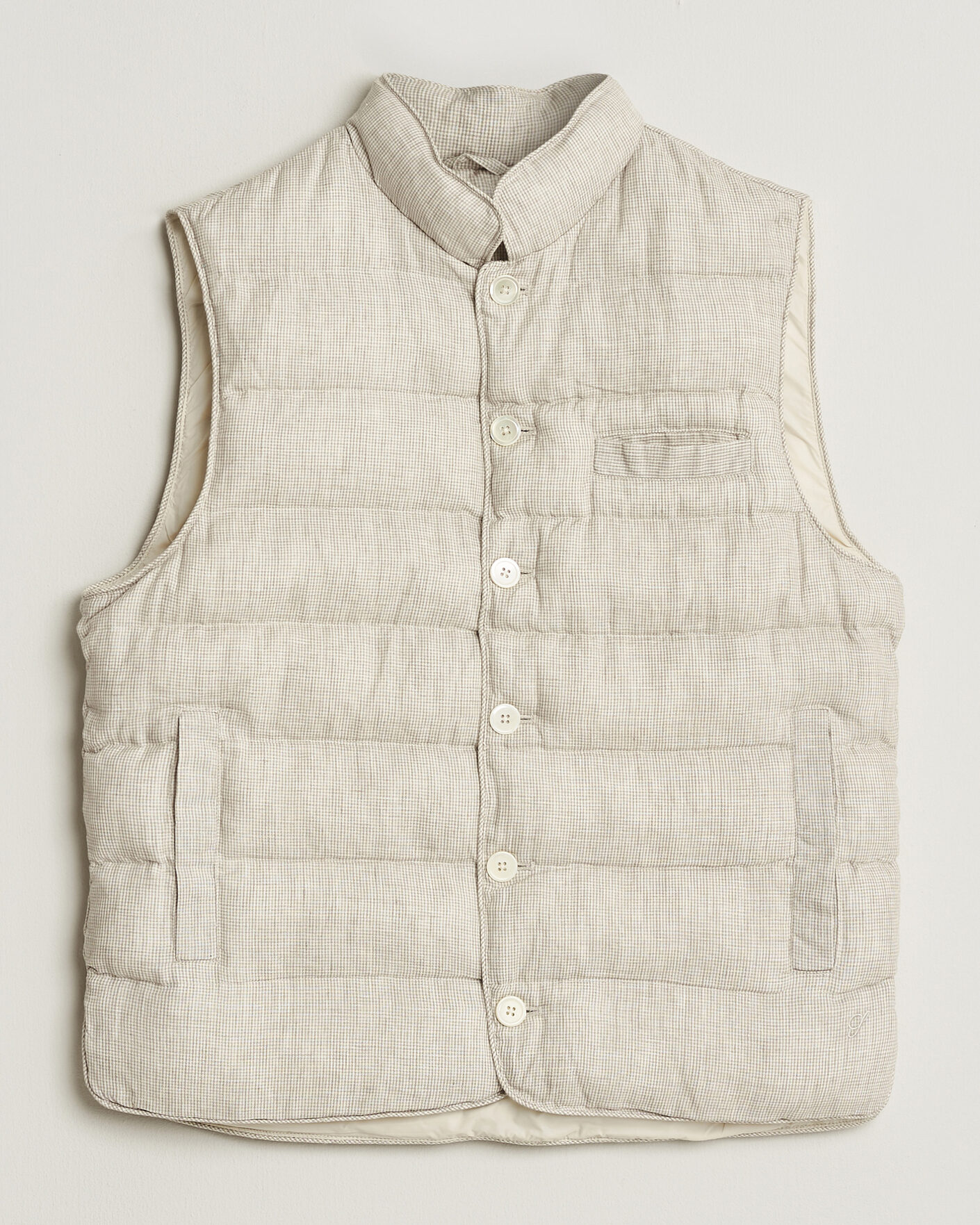 Homme | Gilets | Stenströms | Padded Mini Houndstooth Linen Vest Beige