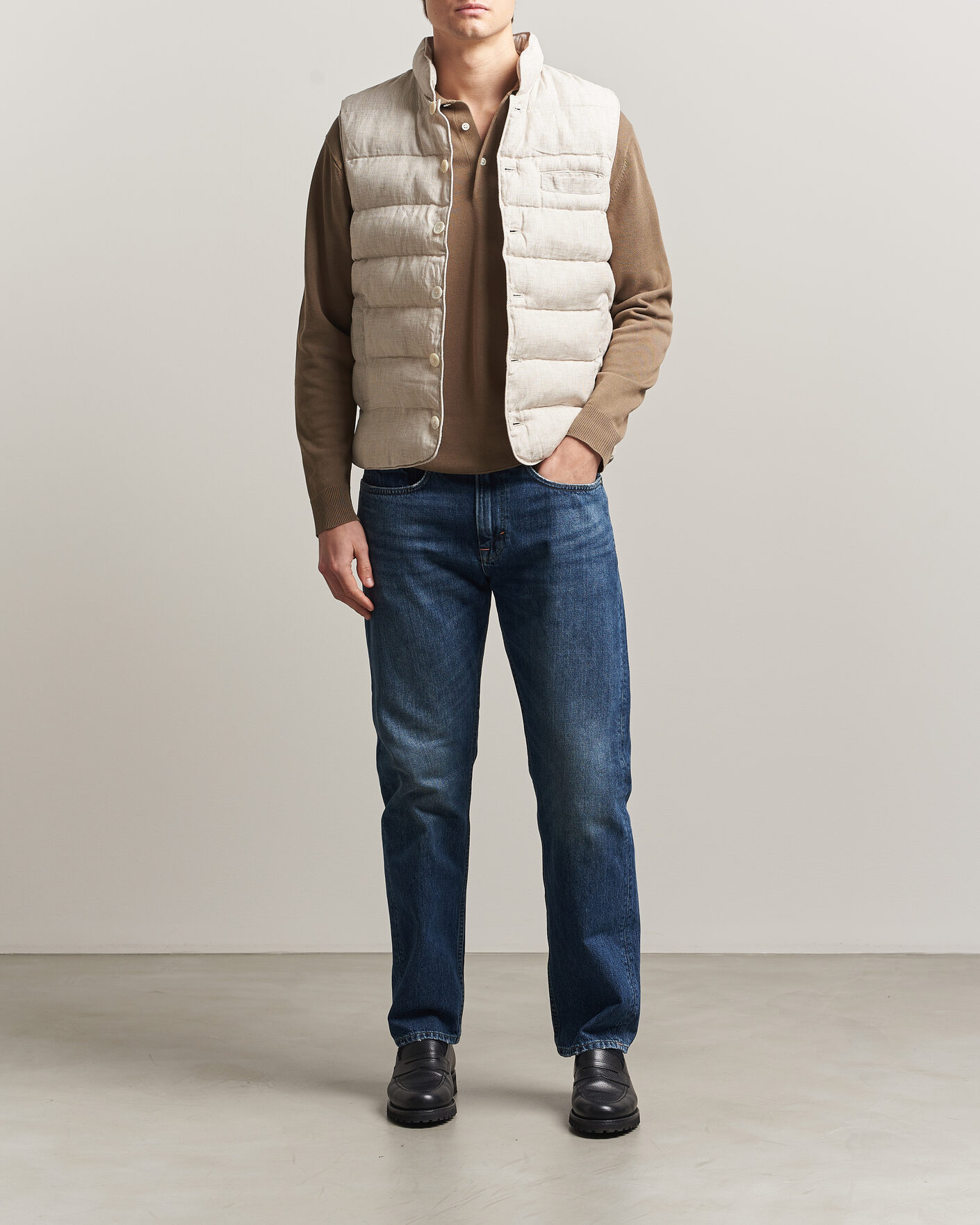 Homme | Gilets | Stenströms | Padded Mini Houndstooth Linen Vest Beige
