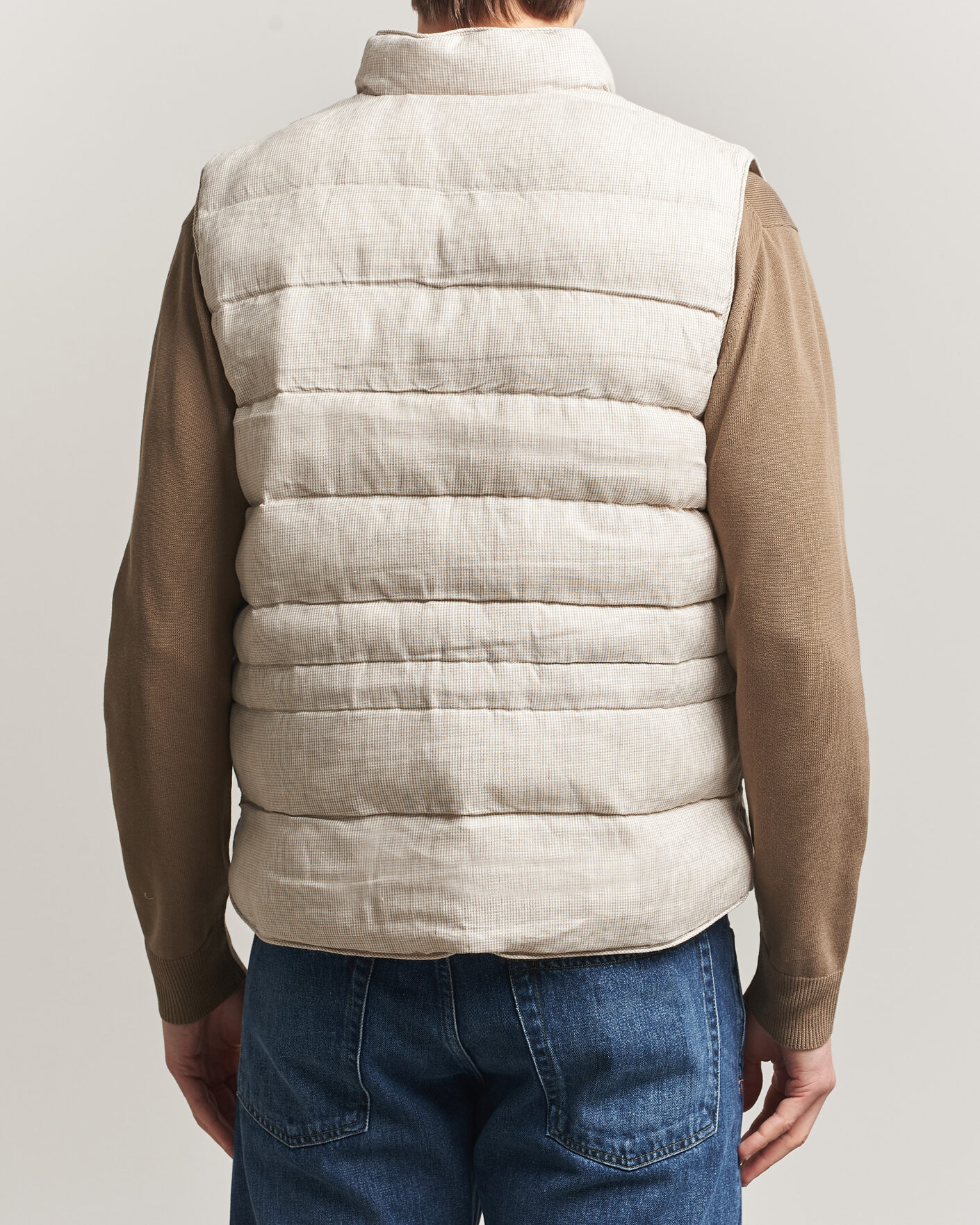 Homme | Gilets | Stenströms | Padded Mini Houndstooth Linen Vest Beige