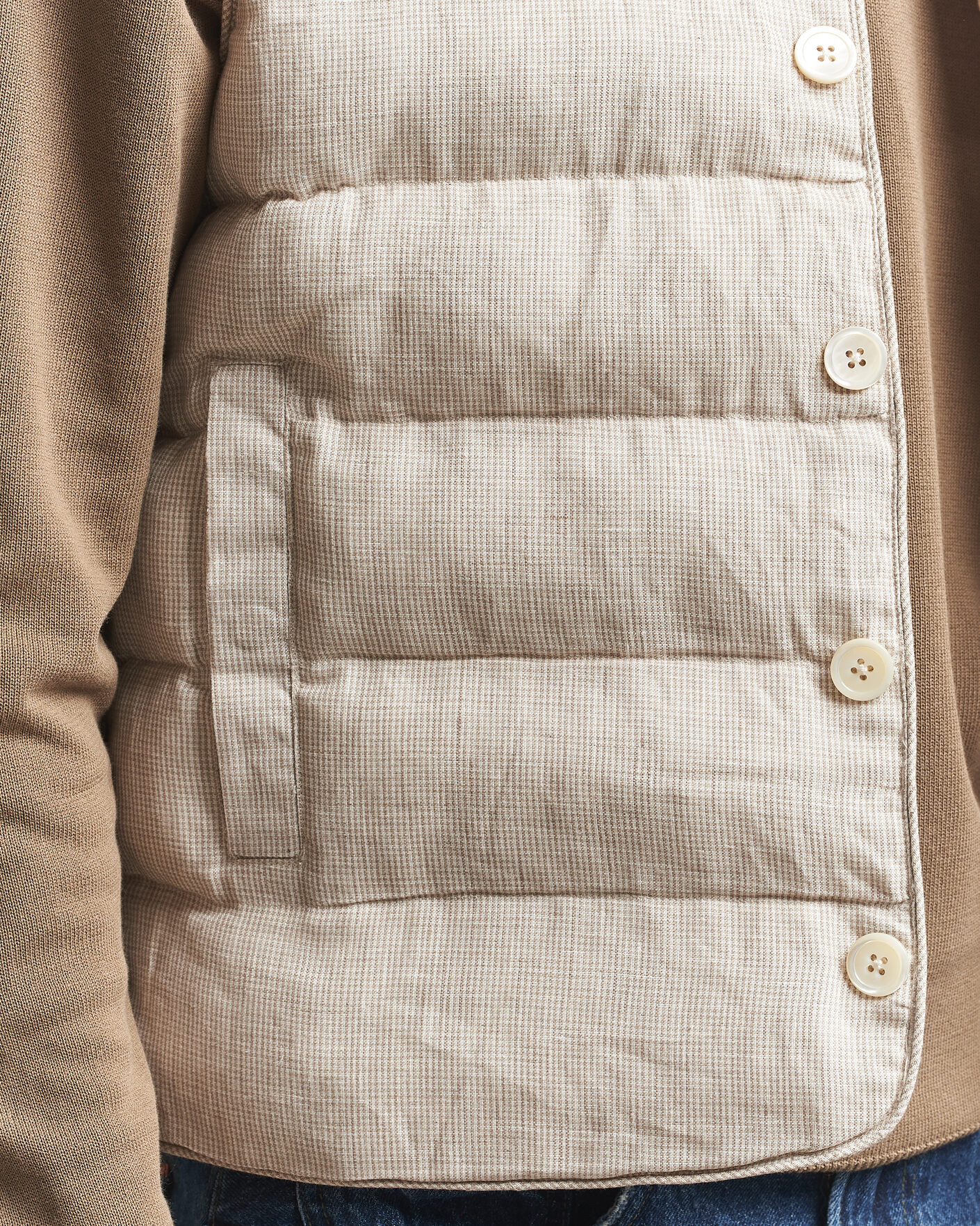 Homme | Gilets | Stenströms | Padded Mini Houndstooth Linen Vest Beige