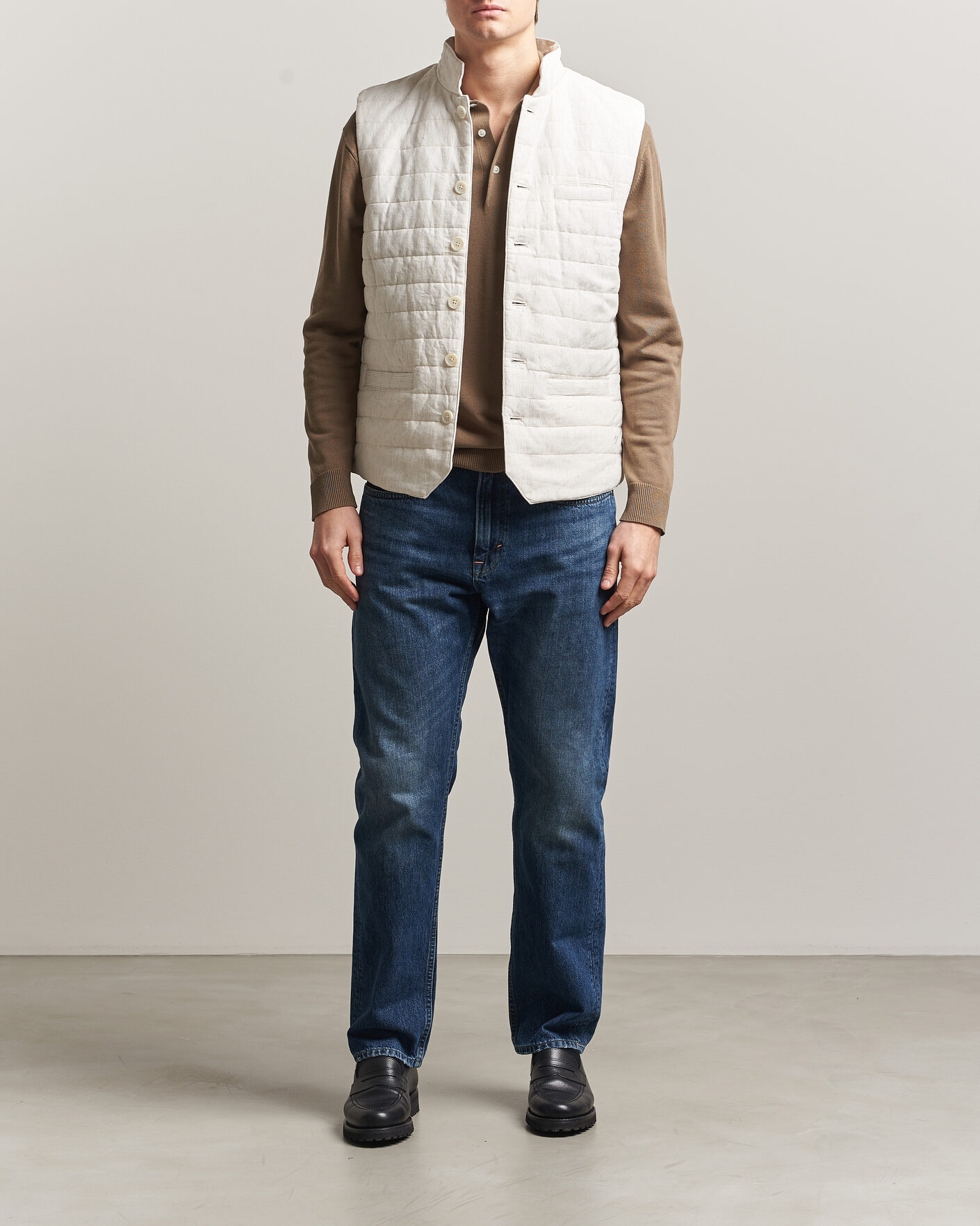 Homme | Gilets | Stenströms | Mid Layer Pin Stripe Linen Vest Off White