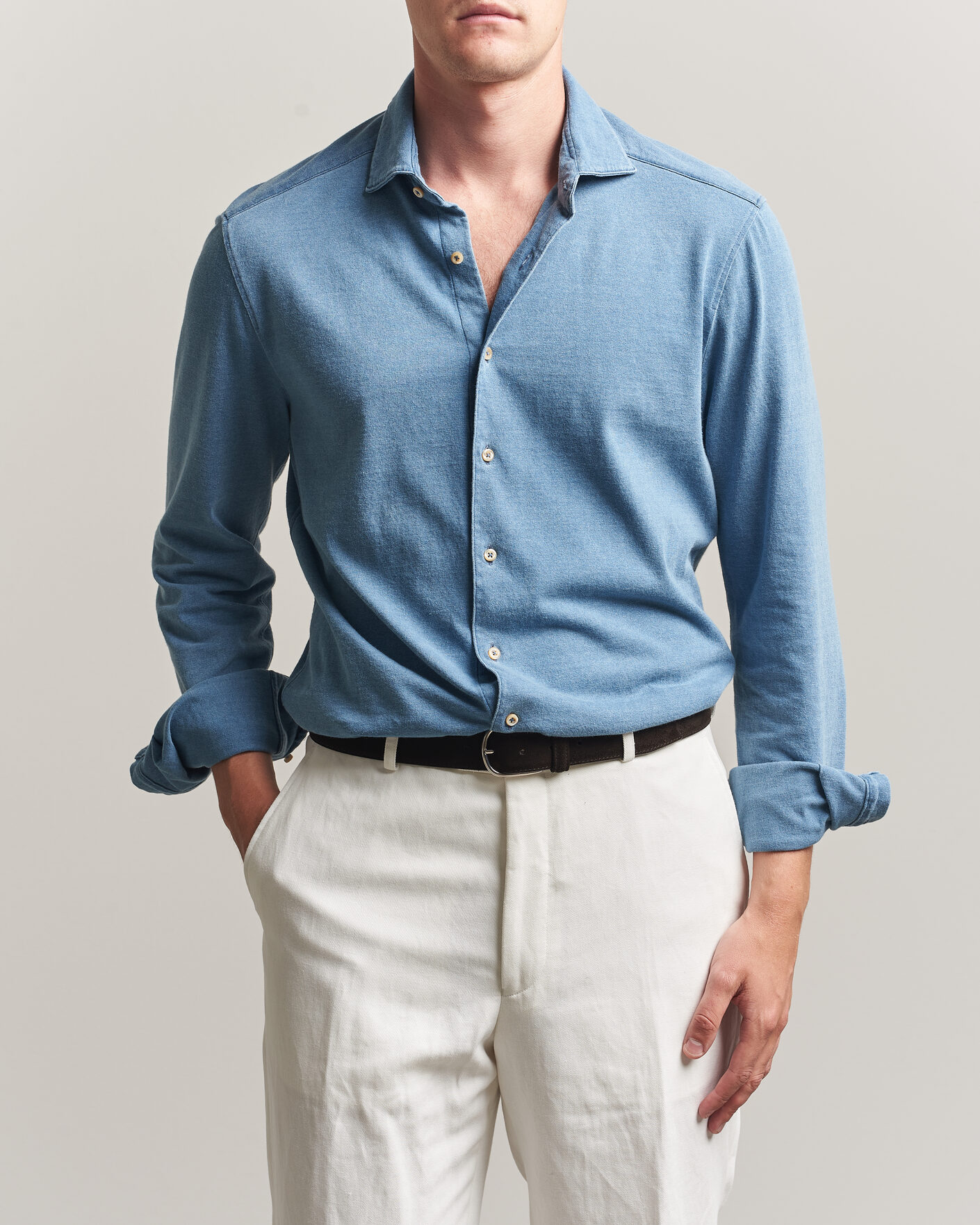 Homme | Chemises | Stenströms | Jersey Denim Shirt Blue