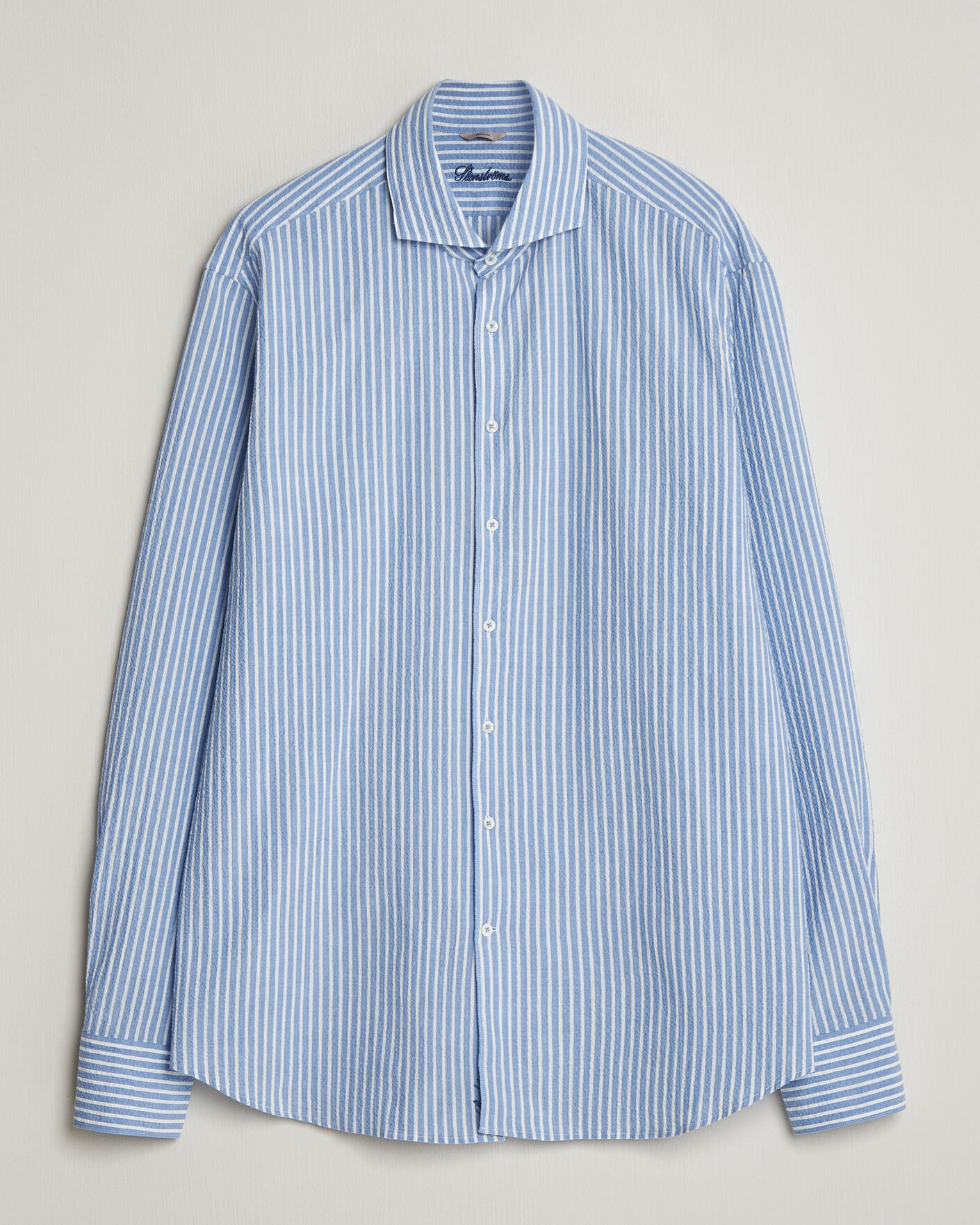 Homme | Chemises | Stenströms | Regular Fit Striped Seersucker Shirt Blue