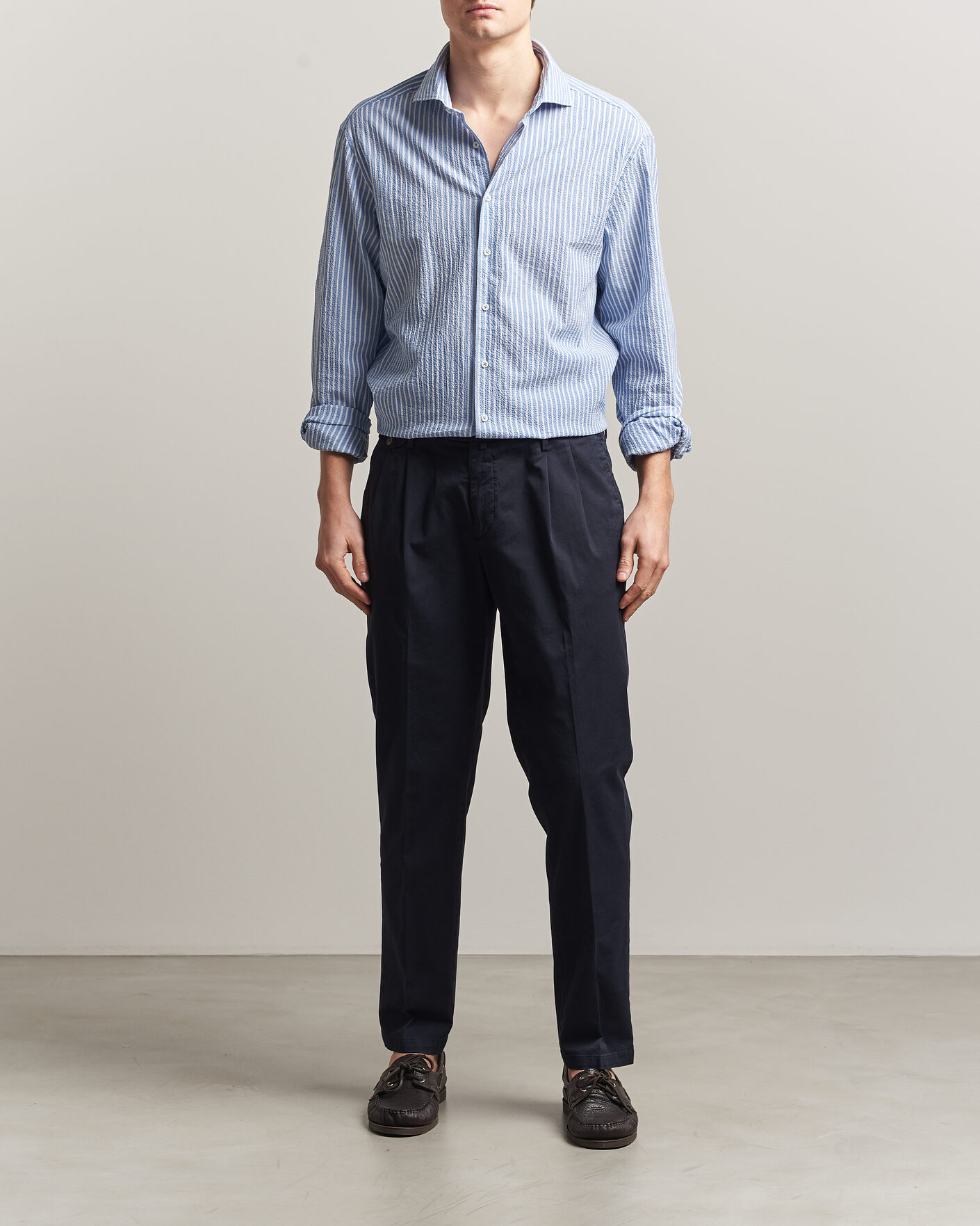 Homme | Chemises | Stenströms | Regular Fit Striped Seersucker Shirt Blue