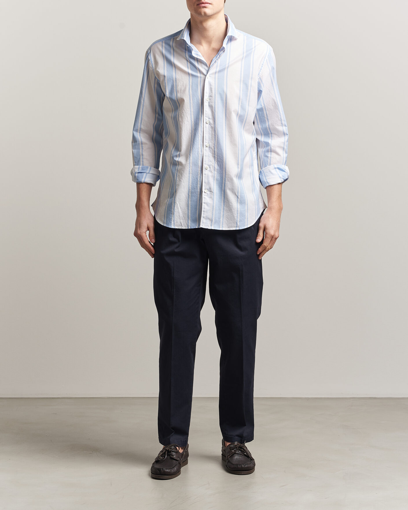 Homme | Chemises | Stenströms | Regular Fit Thin Poplin Stripe Shirt Blue