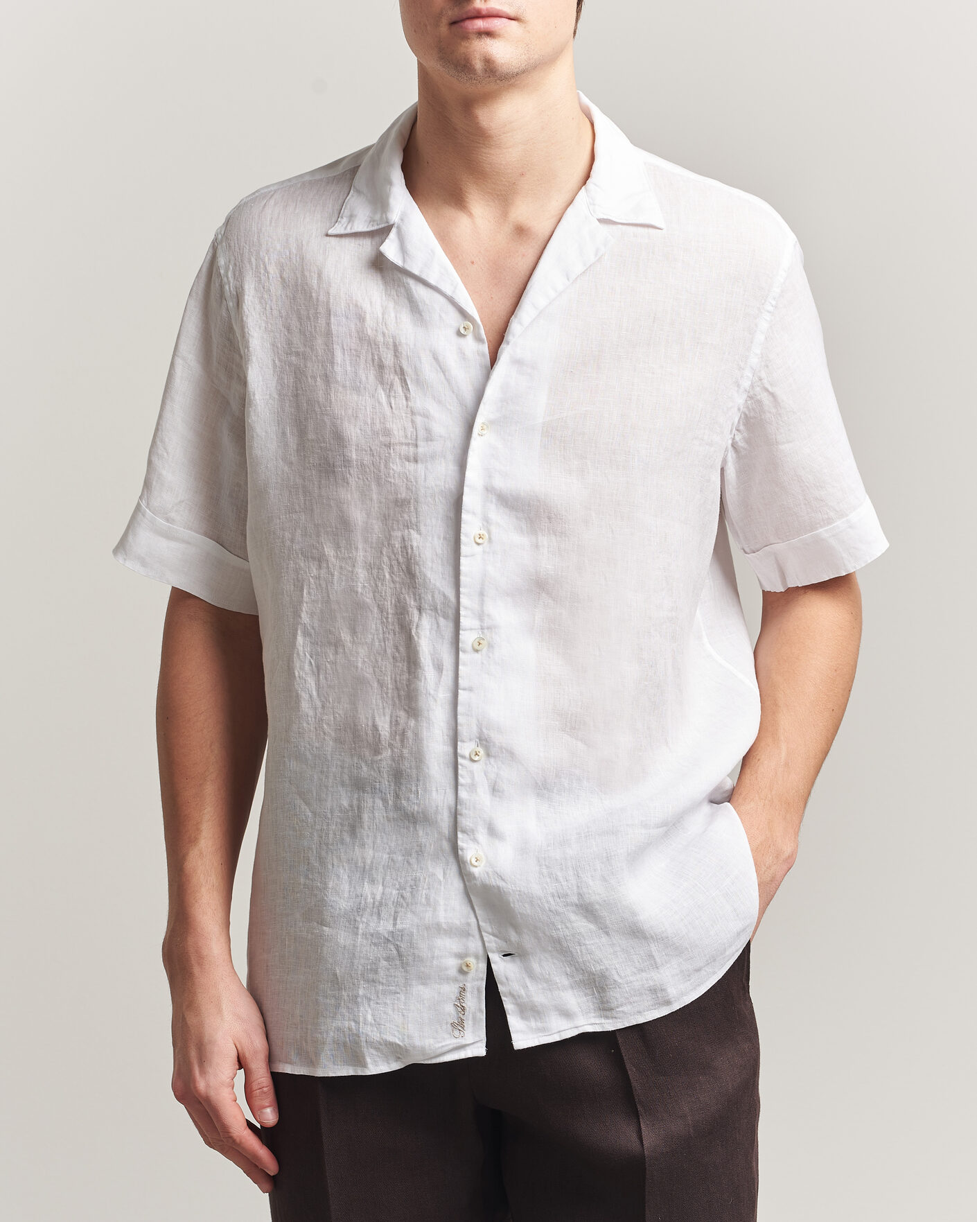 Homme | Chemises | Stenströms | Short Sleeve Linen Shirt White