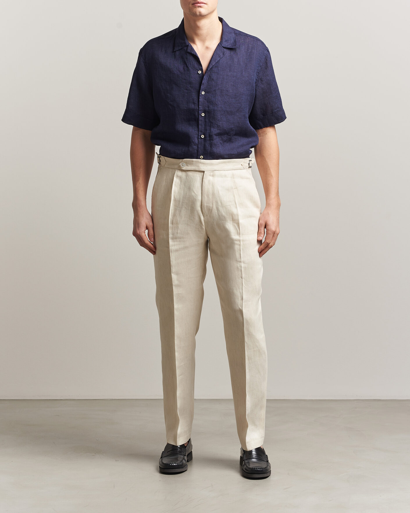 Homme | Chemises | Stenströms | Short Sleeve Linen Shirt Navy