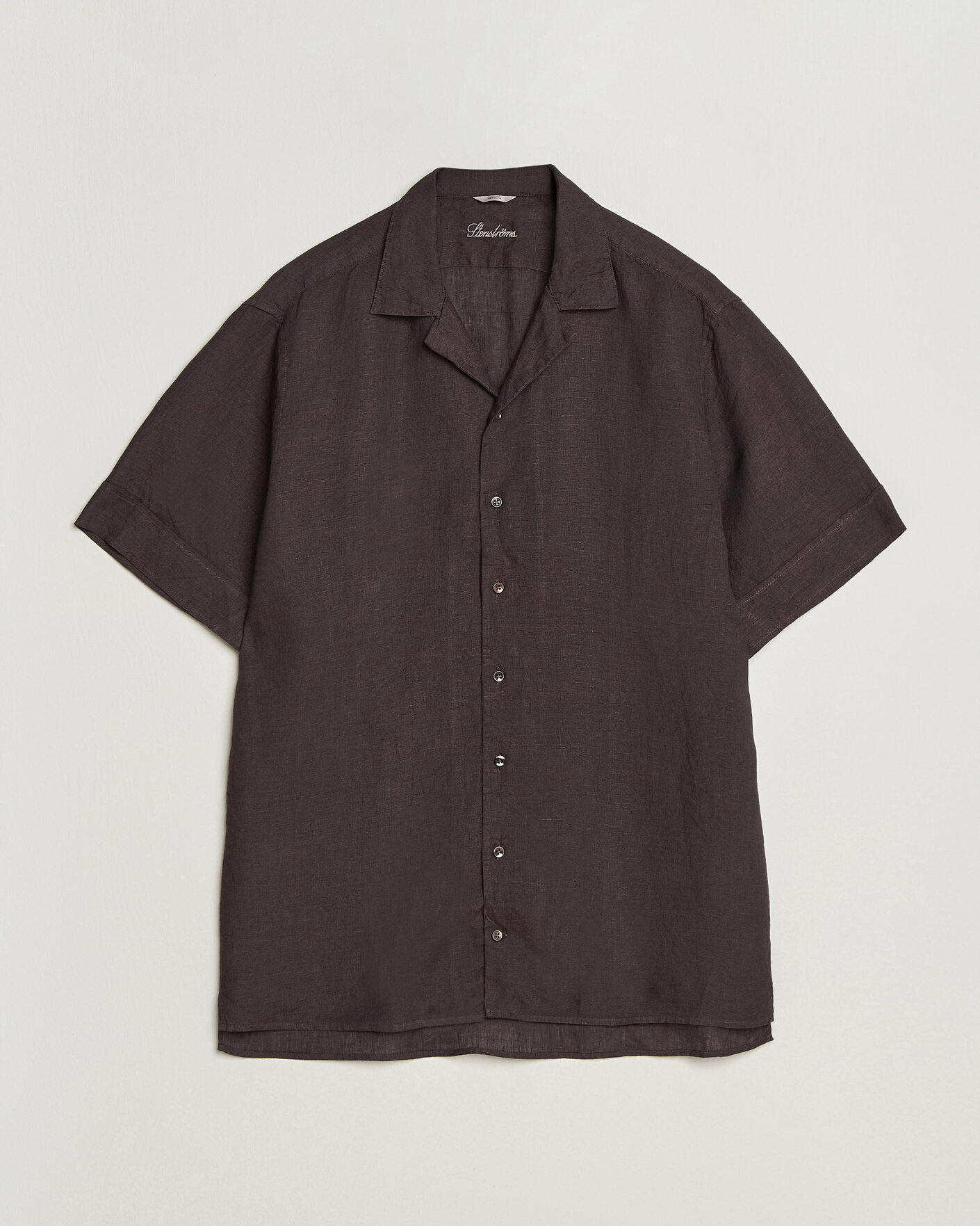 Homme | Chemises | Stenströms | Short Sleeve Linen Shirt Dark Brown