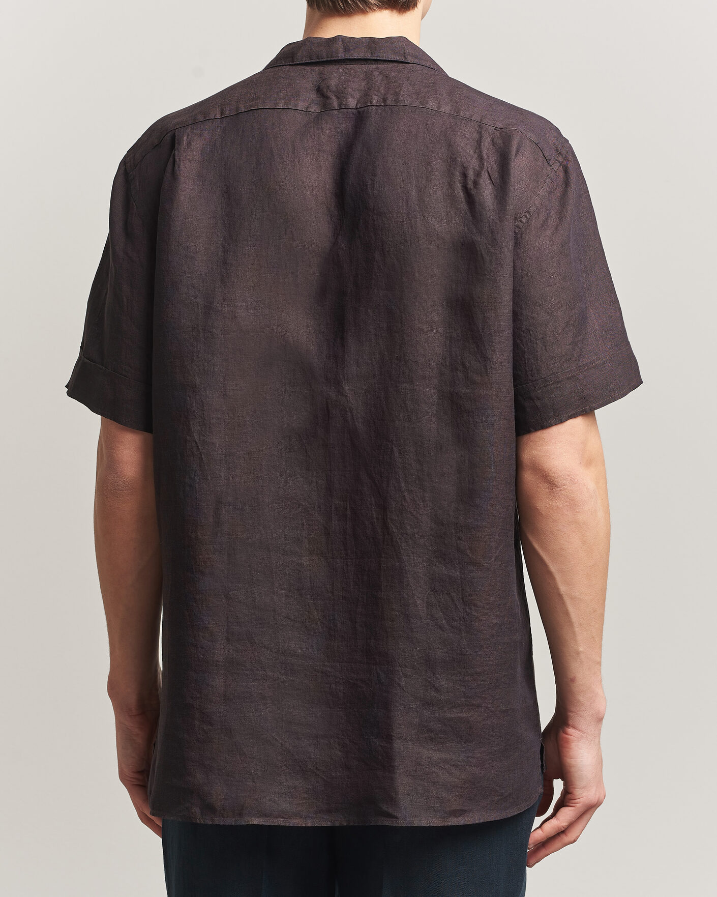 Homme | Chemises | Stenströms | Short Sleeve Linen Shirt Dark Brown