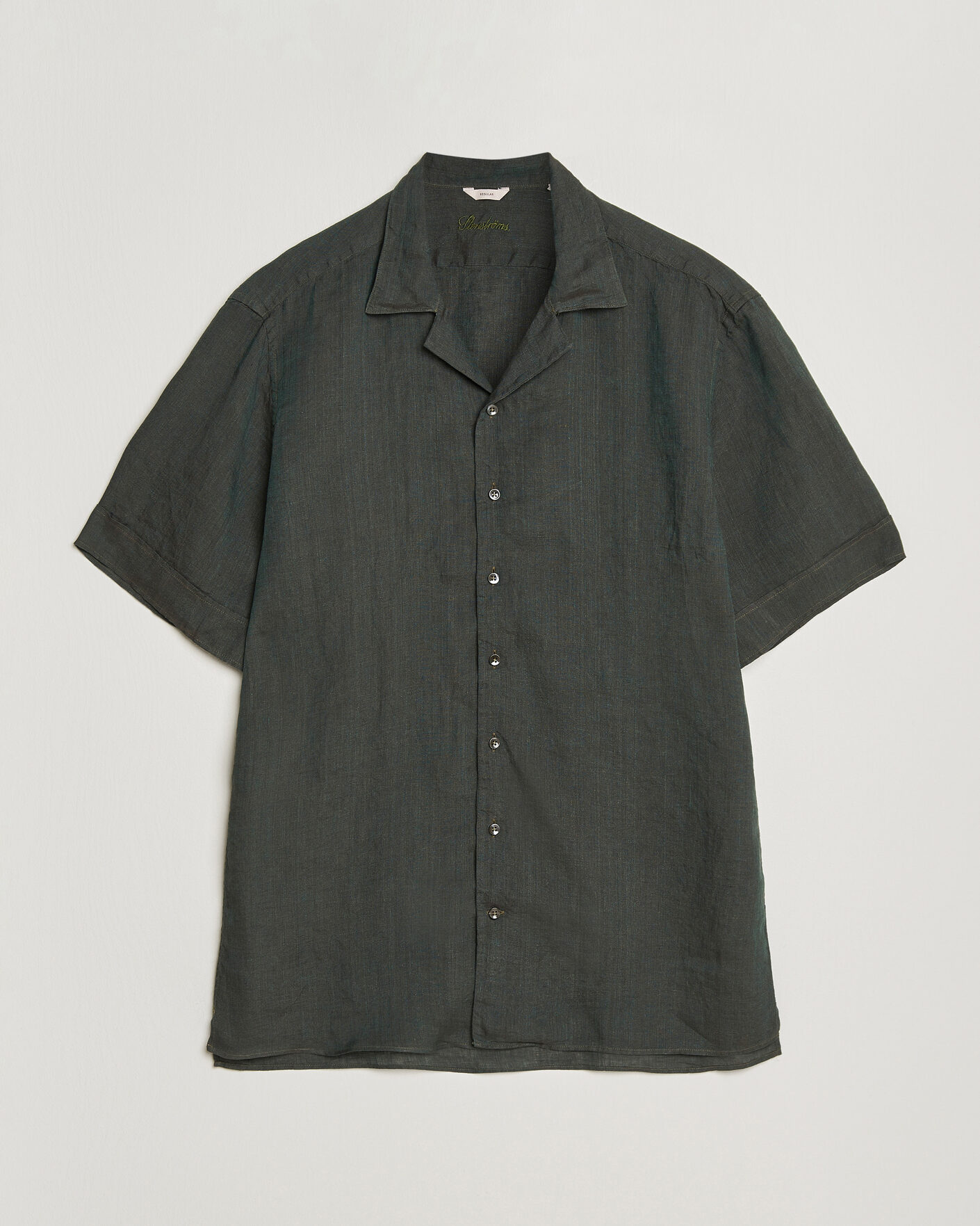 Homme | Chemises | Stenströms | Short Sleeve Linen Shirt Dark Green