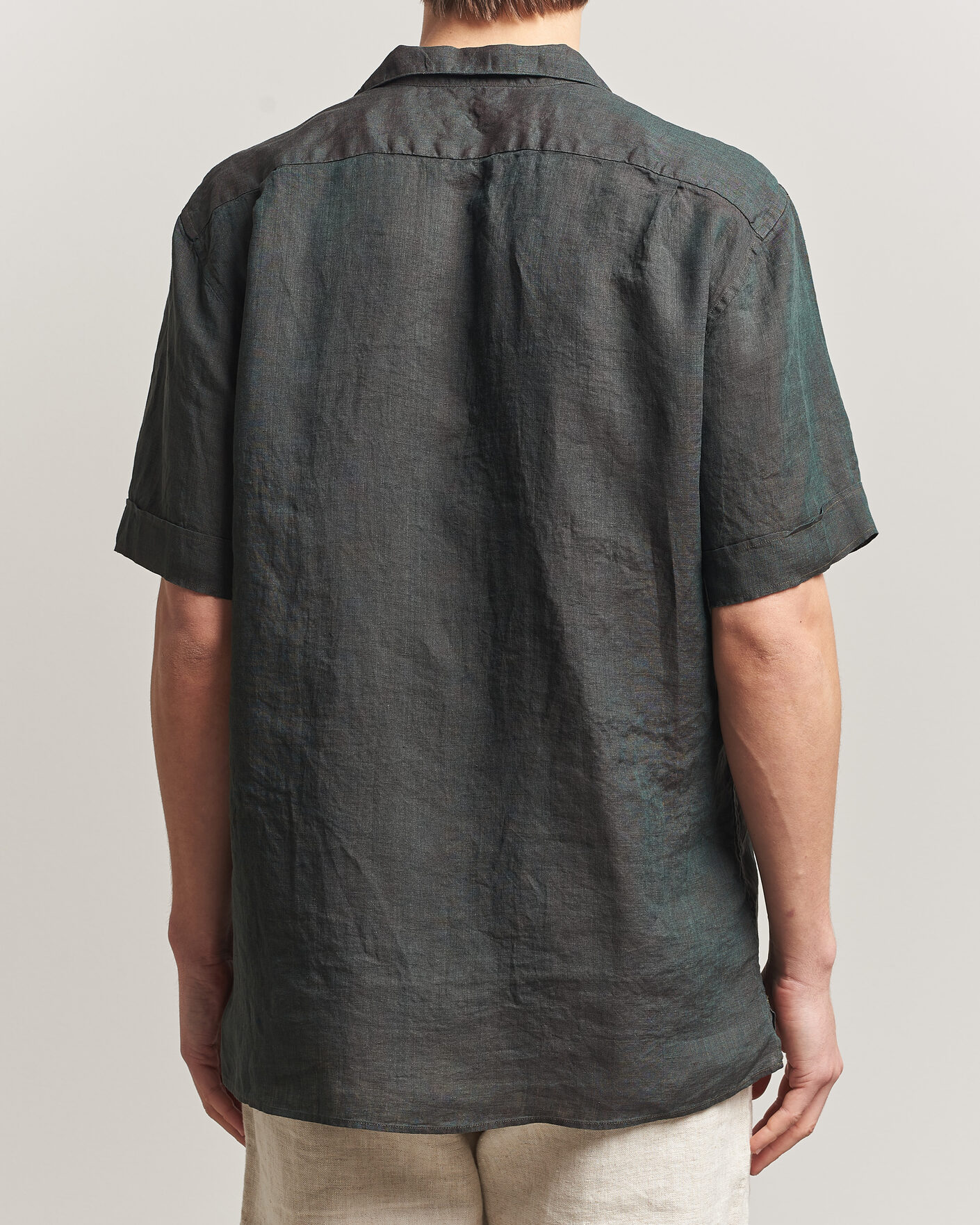 Homme | Chemises | Stenströms | Short Sleeve Linen Shirt Dark Green