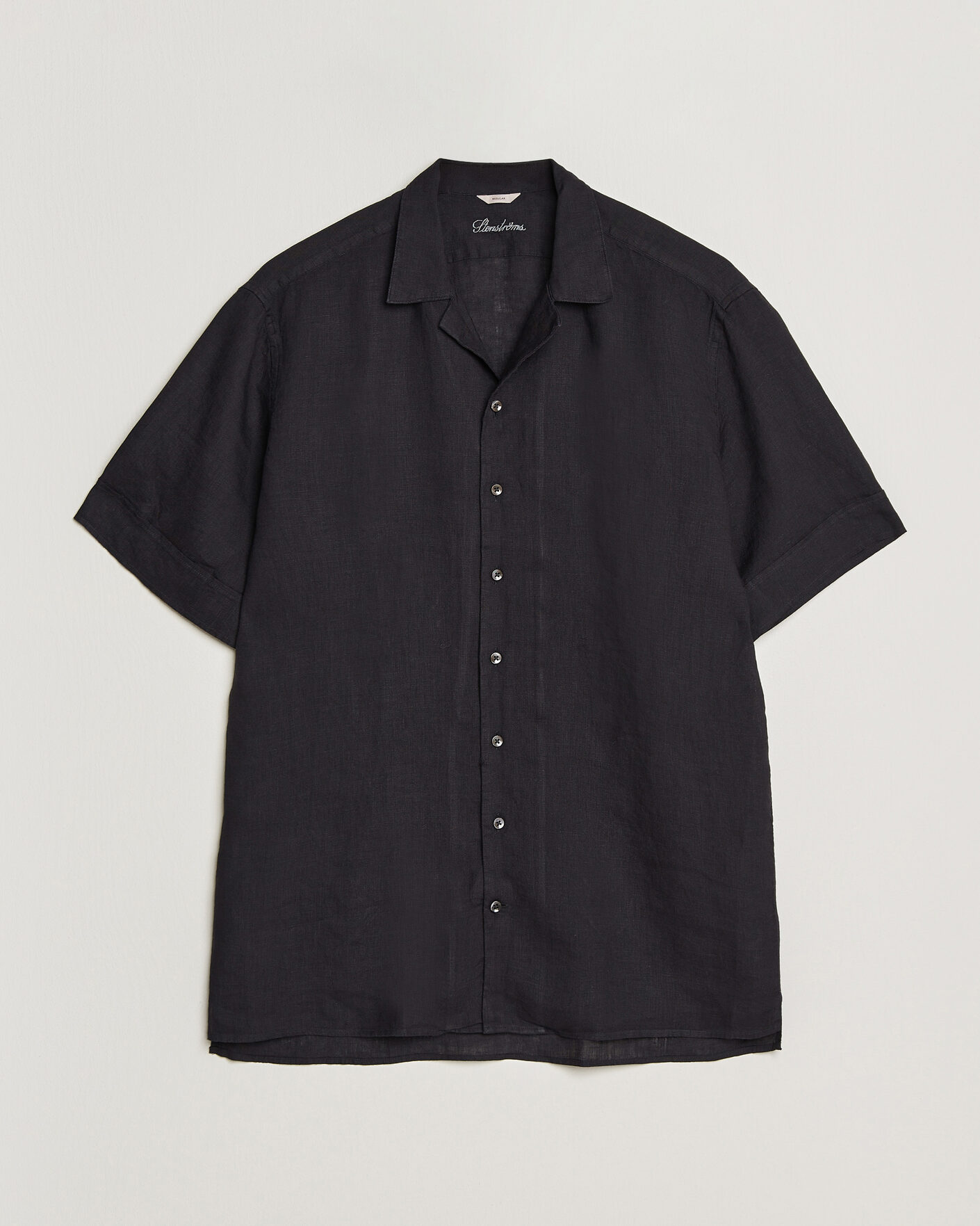 Homme | Chemises | Stenströms | Short Sleeve Linen Shirt Black