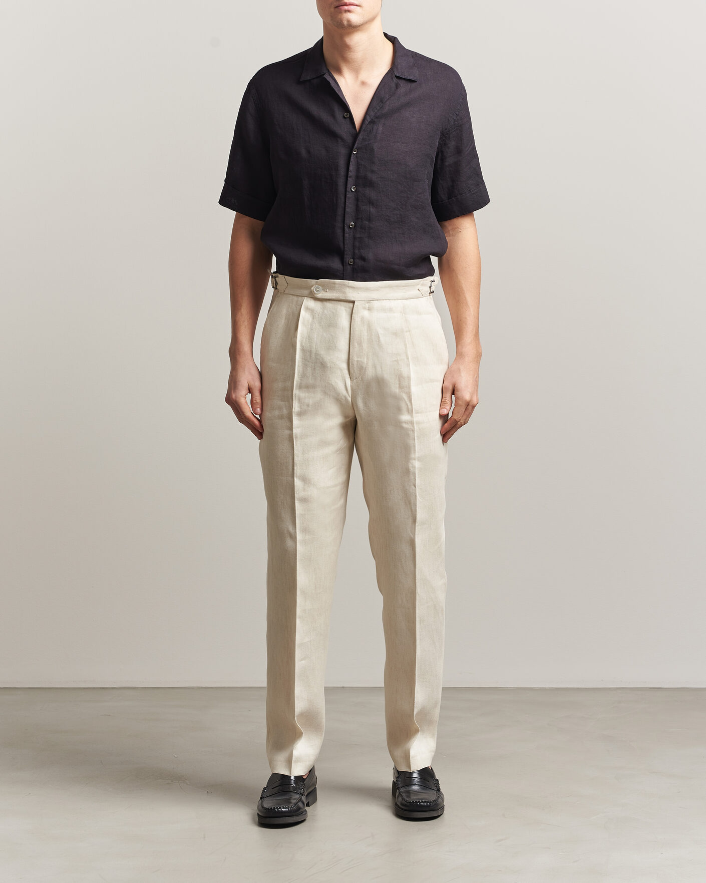 Homme | Chemises | Stenströms | Short Sleeve Linen Shirt Black