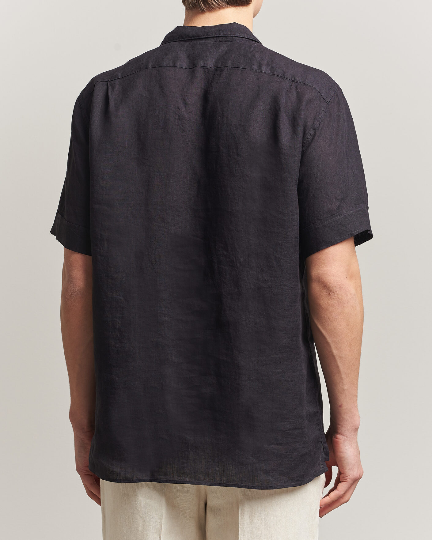 Homme | Chemises | Stenströms | Short Sleeve Linen Shirt Black