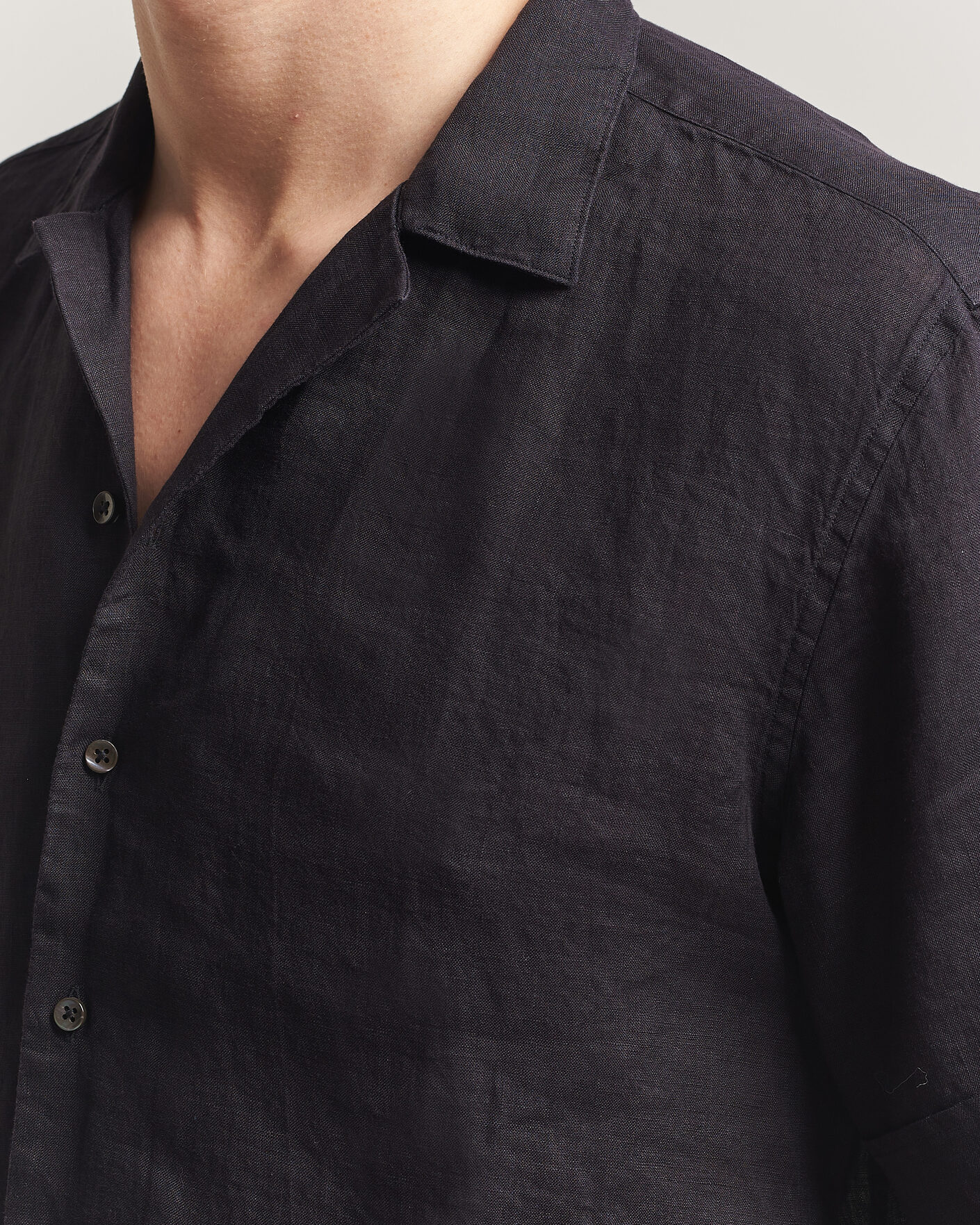 Homme | Chemises | Stenströms | Short Sleeve Linen Shirt Black