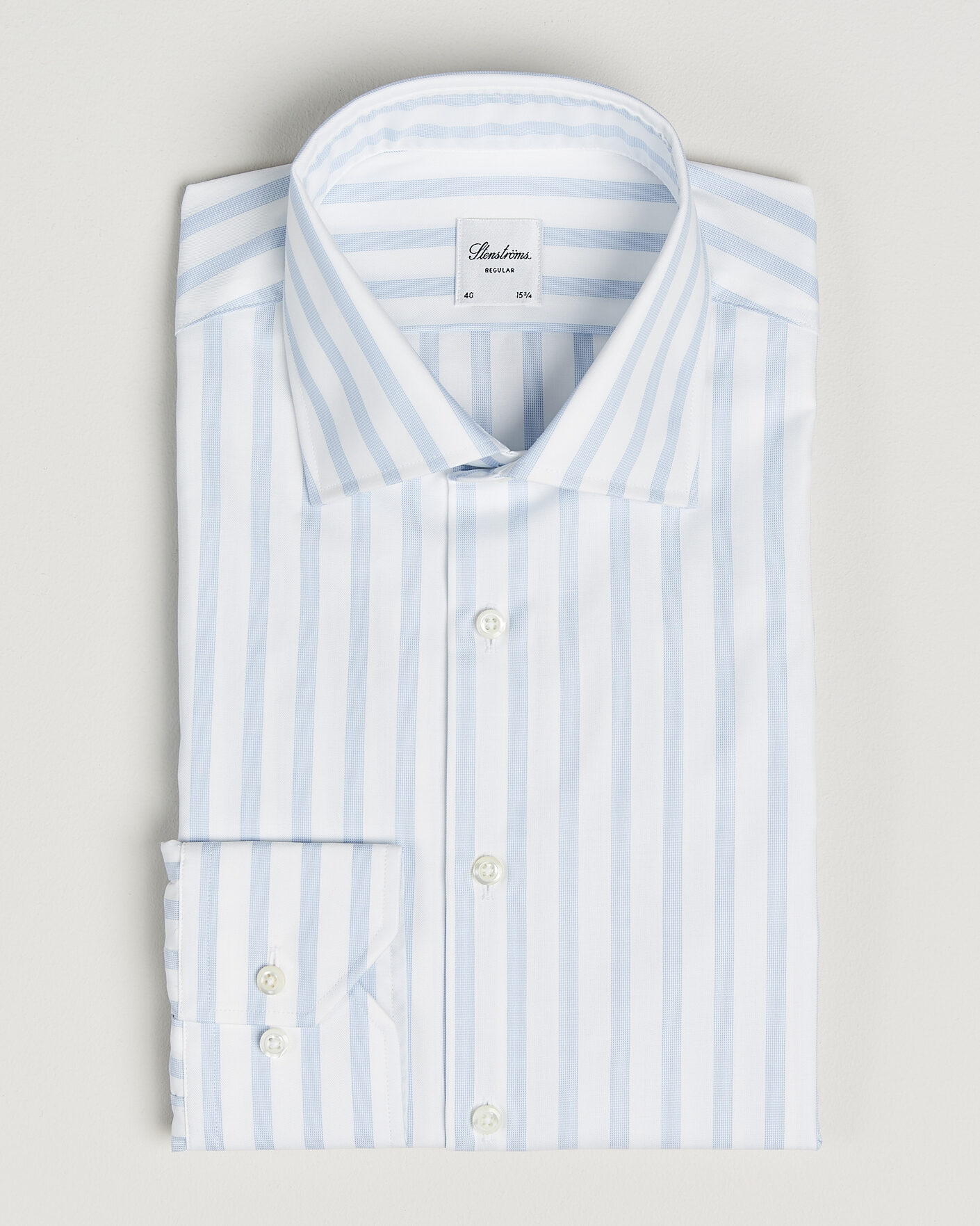 Homme | Chemises | Stenströms | Regular Wide Stripe Twill Shirt Light Blue