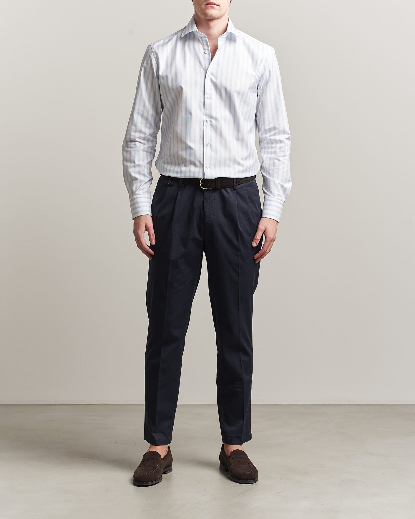 Homme | Chemises | Stenströms | Regular Wide Stripe Twill Shirt Light Blue