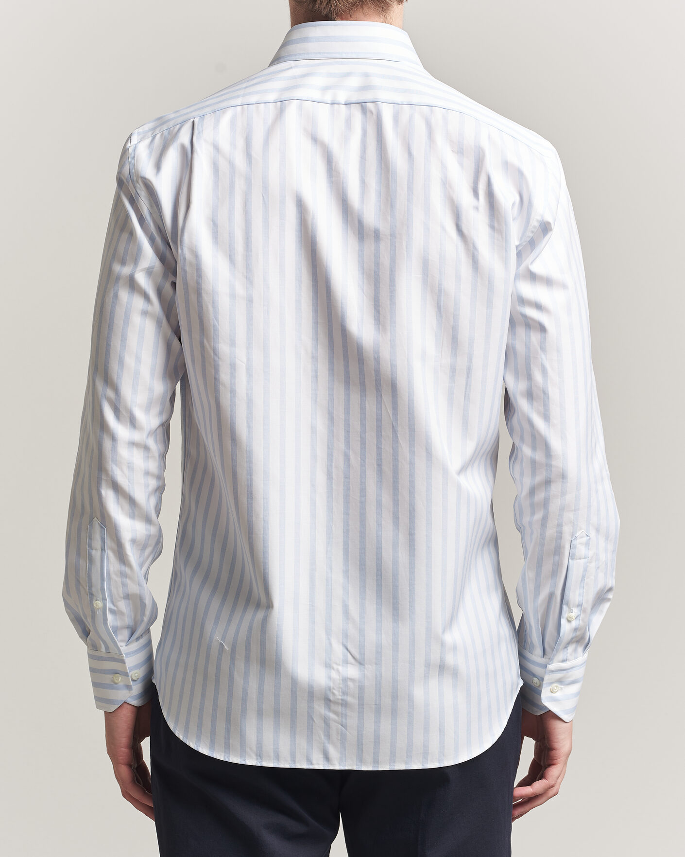 Homme | Chemises | Stenströms | Regular Wide Stripe Twill Shirt Light Blue