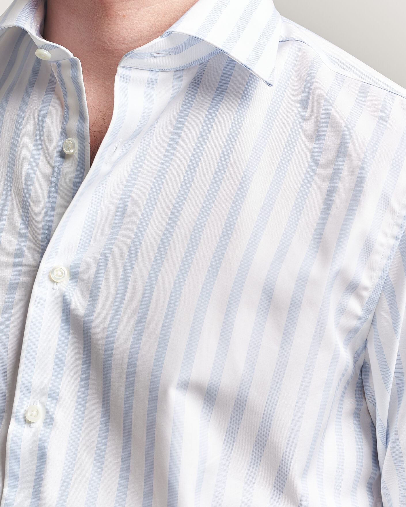 Homme | Chemises | Stenströms | Regular Wide Stripe Twill Shirt Light Blue