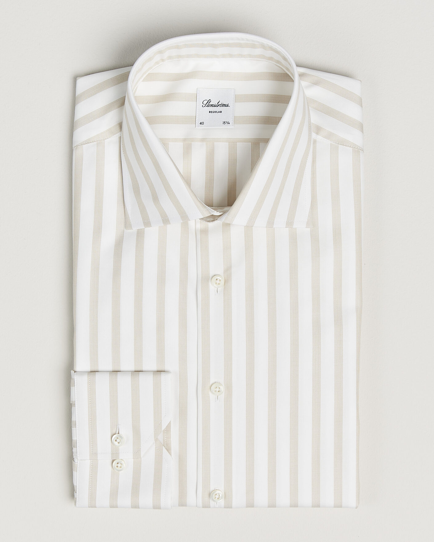 Homme | Chemises | Stenströms | Regular Wide Stripe Twill Shirt Beige