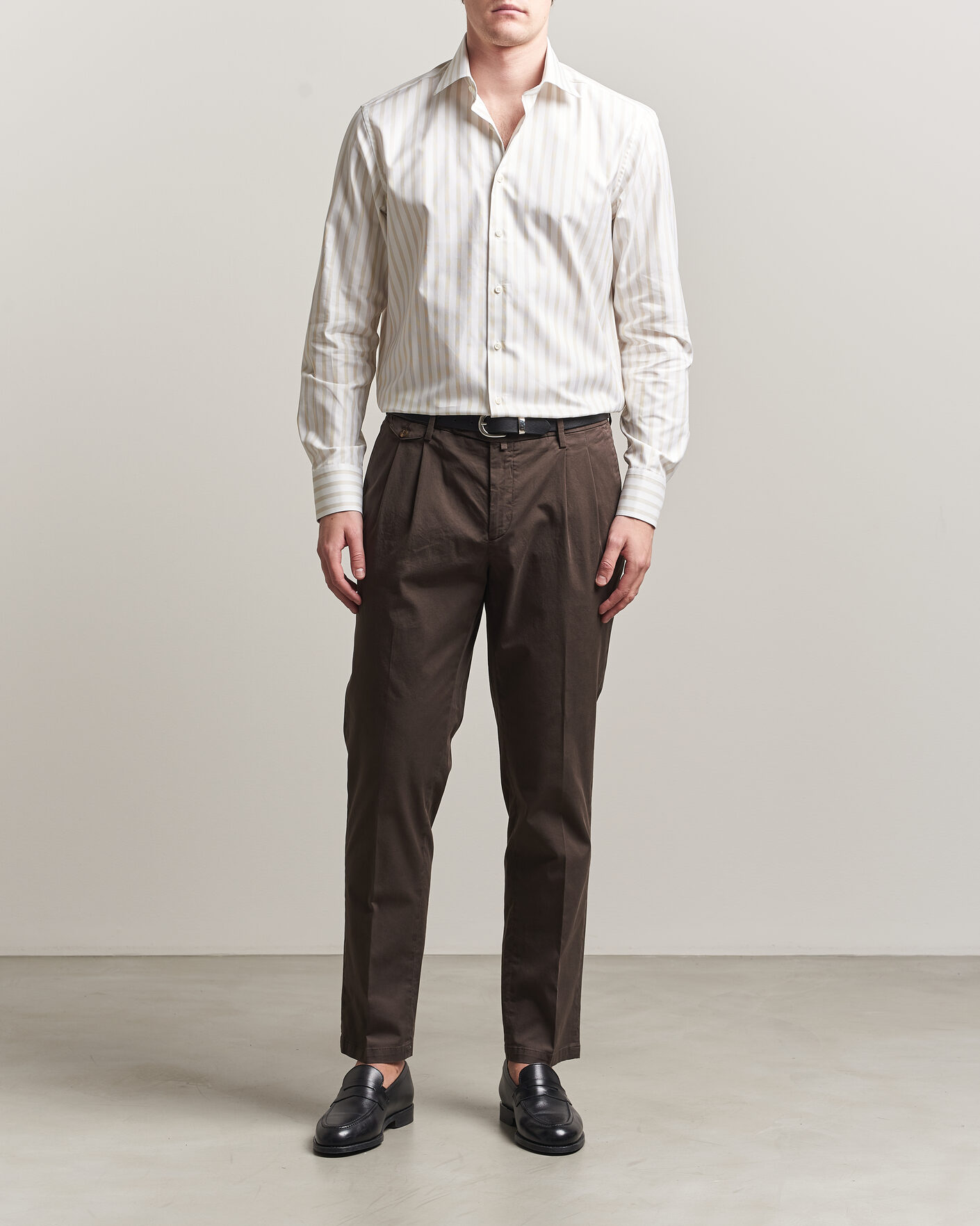 Homme | Chemises | Stenströms | Regular Wide Stripe Twill Shirt Beige