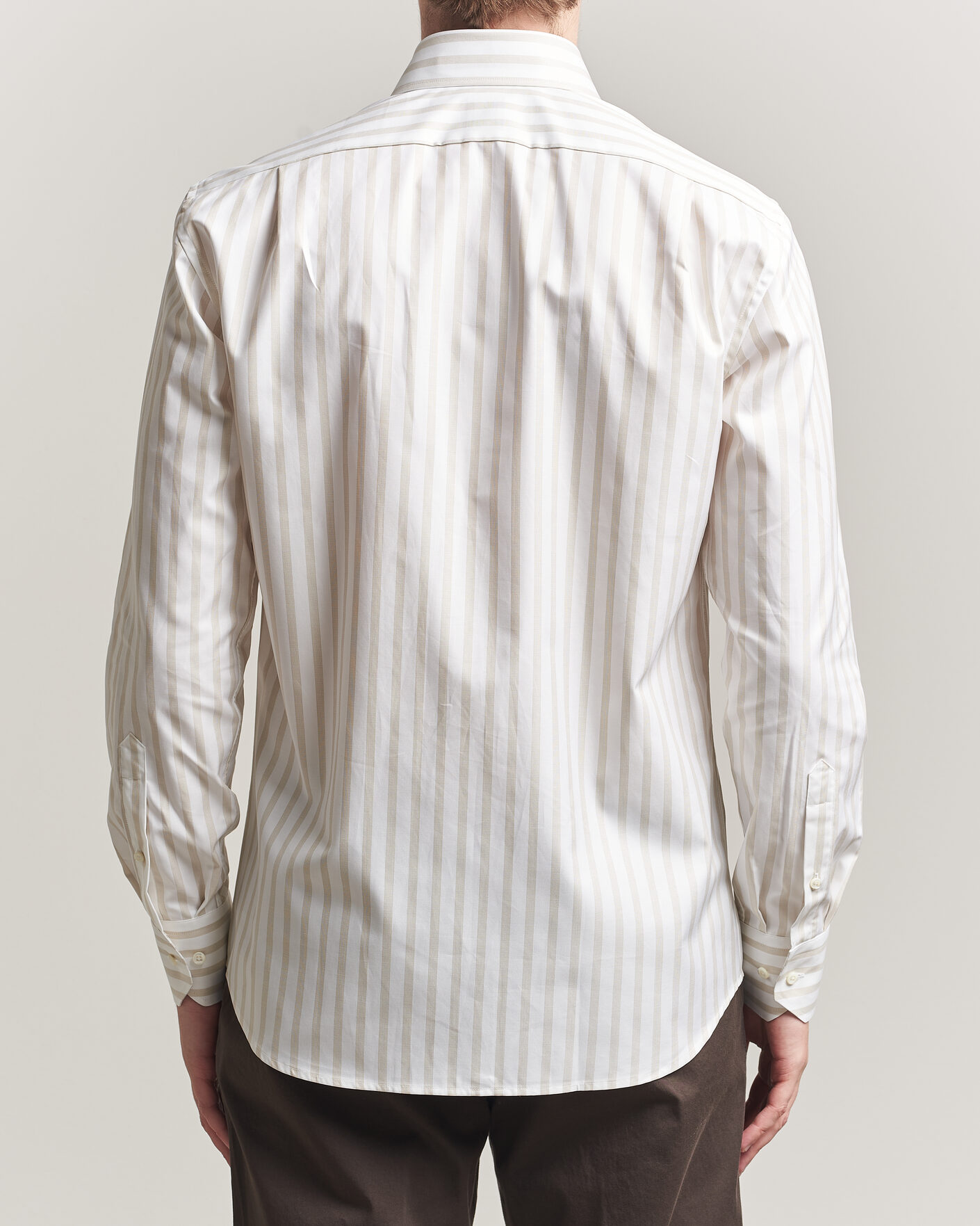 Homme | Chemises | Stenströms | Regular Wide Stripe Twill Shirt Beige