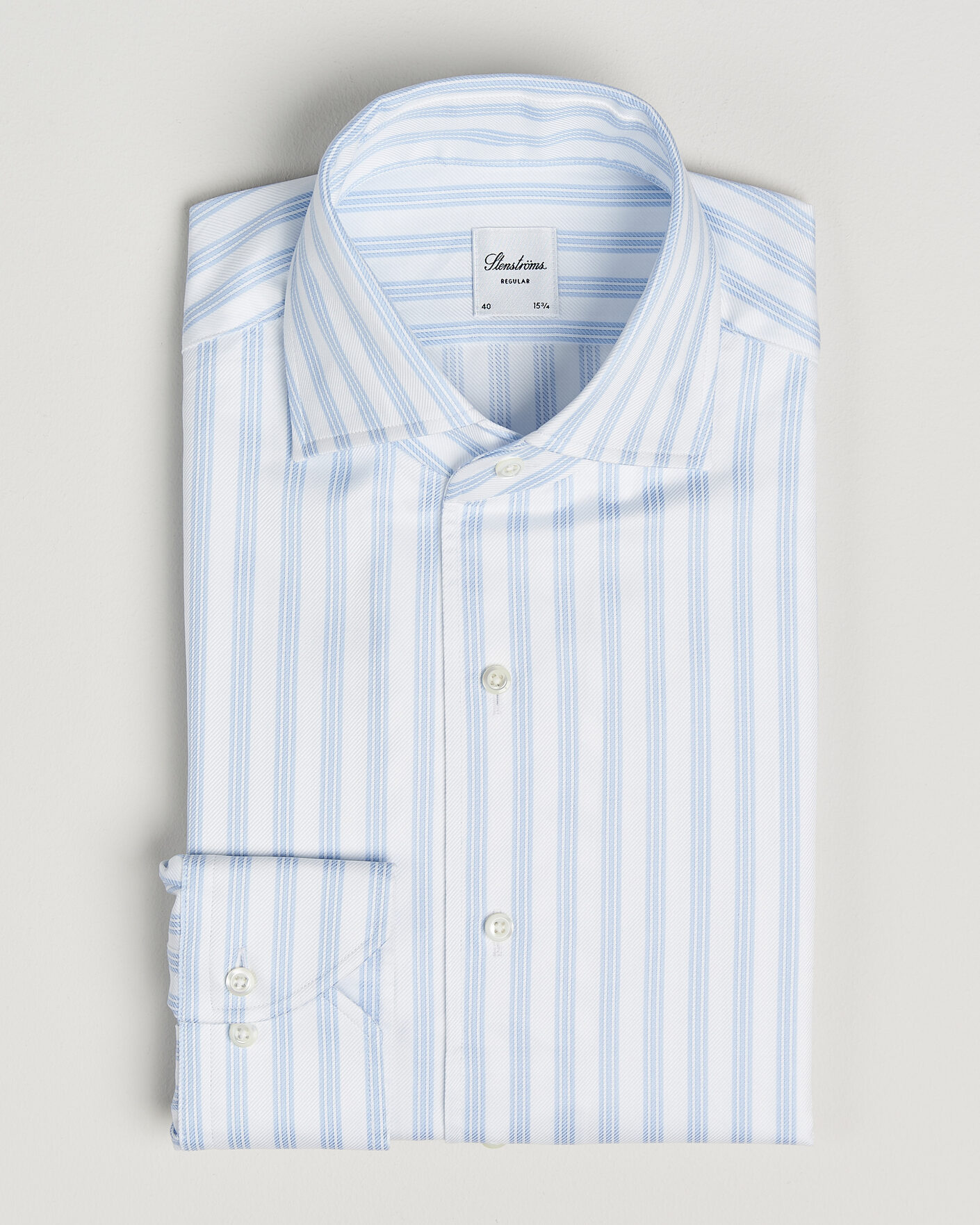 Homme | Chemises | Stenströms | Regular Fit One Piece Collar Striped Shirt Blue