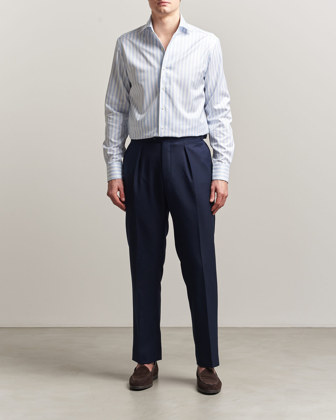 Homme | Chemises | Stenströms | Regular Fit One Piece Collar Striped Shirt Blue