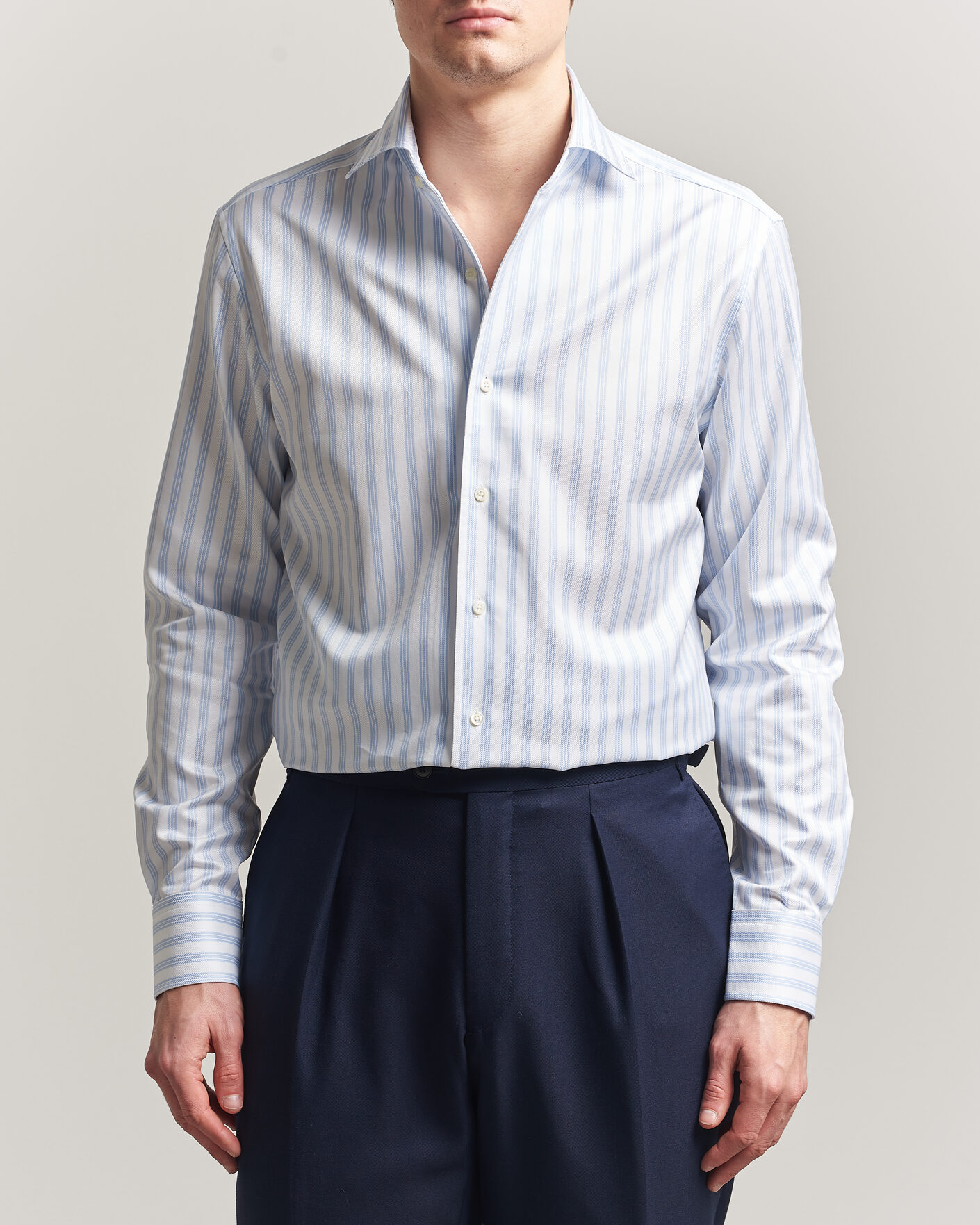 Homme | Chemises | Stenströms | Regular Fit One Piece Collar Striped Shirt Blue