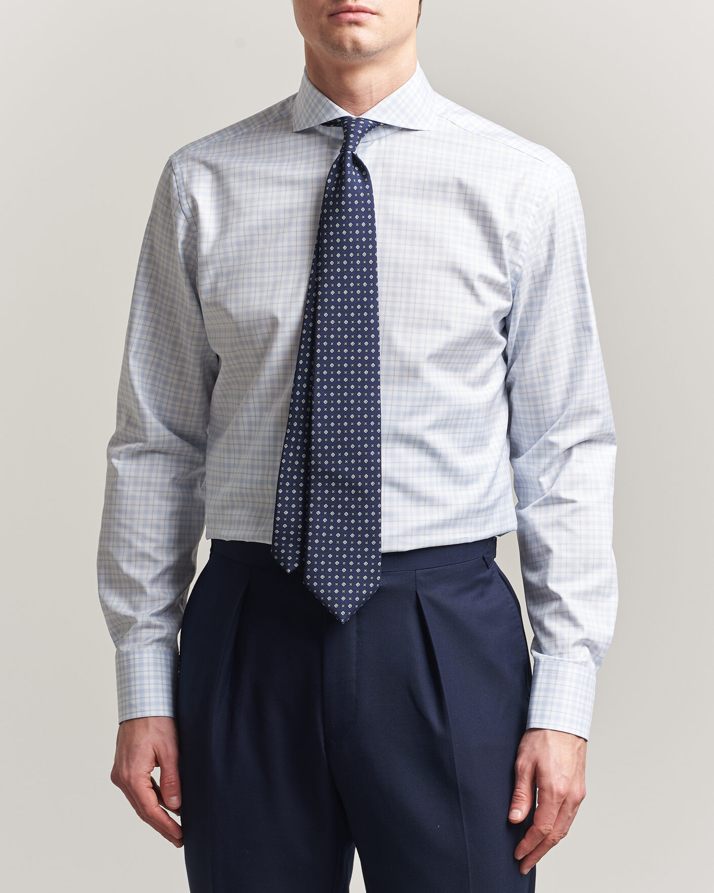 Homme | Chemises | Stenströms | Regular Fit Checked Twill Shirt Light Blue