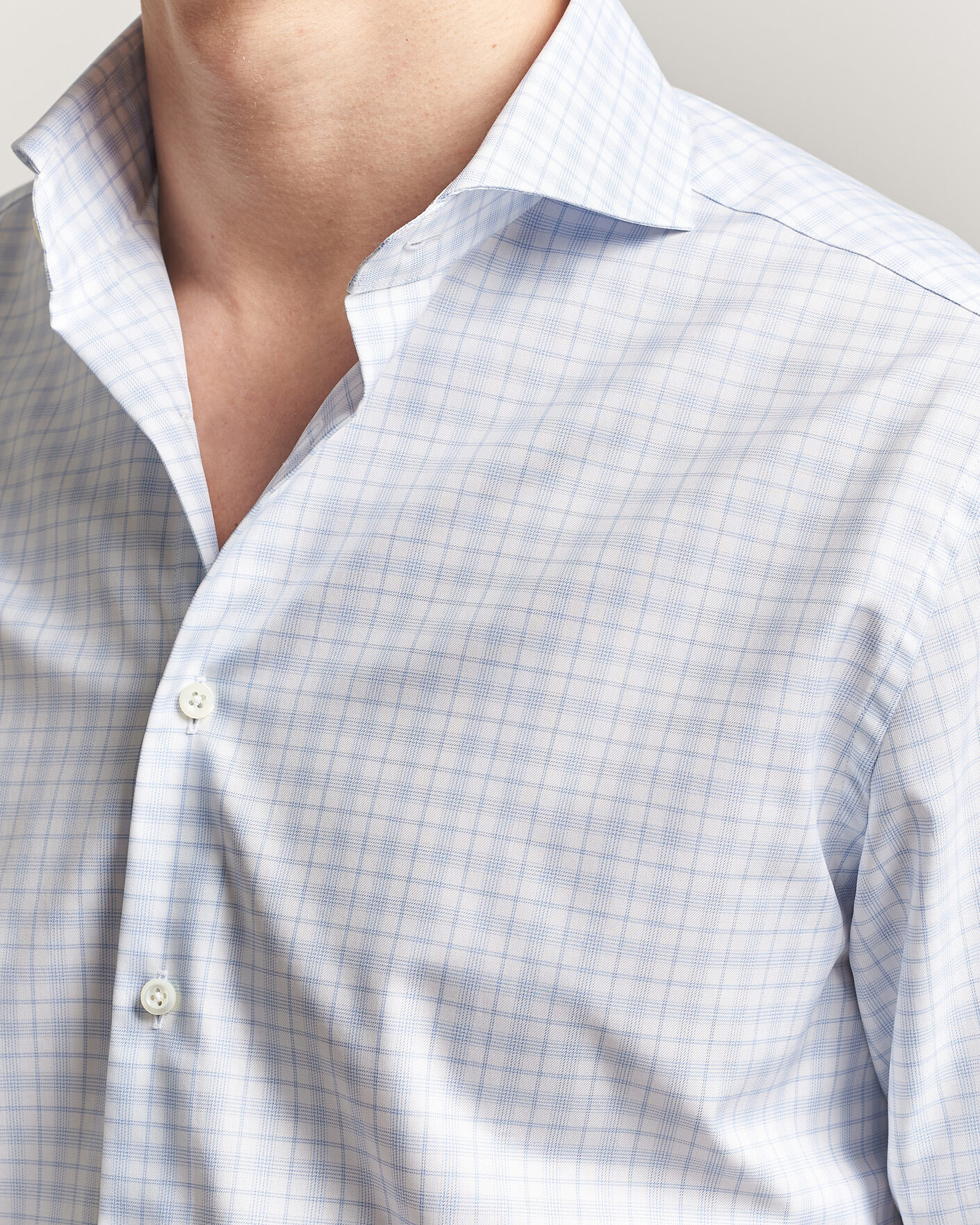 Homme | Chemises | Stenströms | Regular Fit Checked Twill Shirt Light Blue