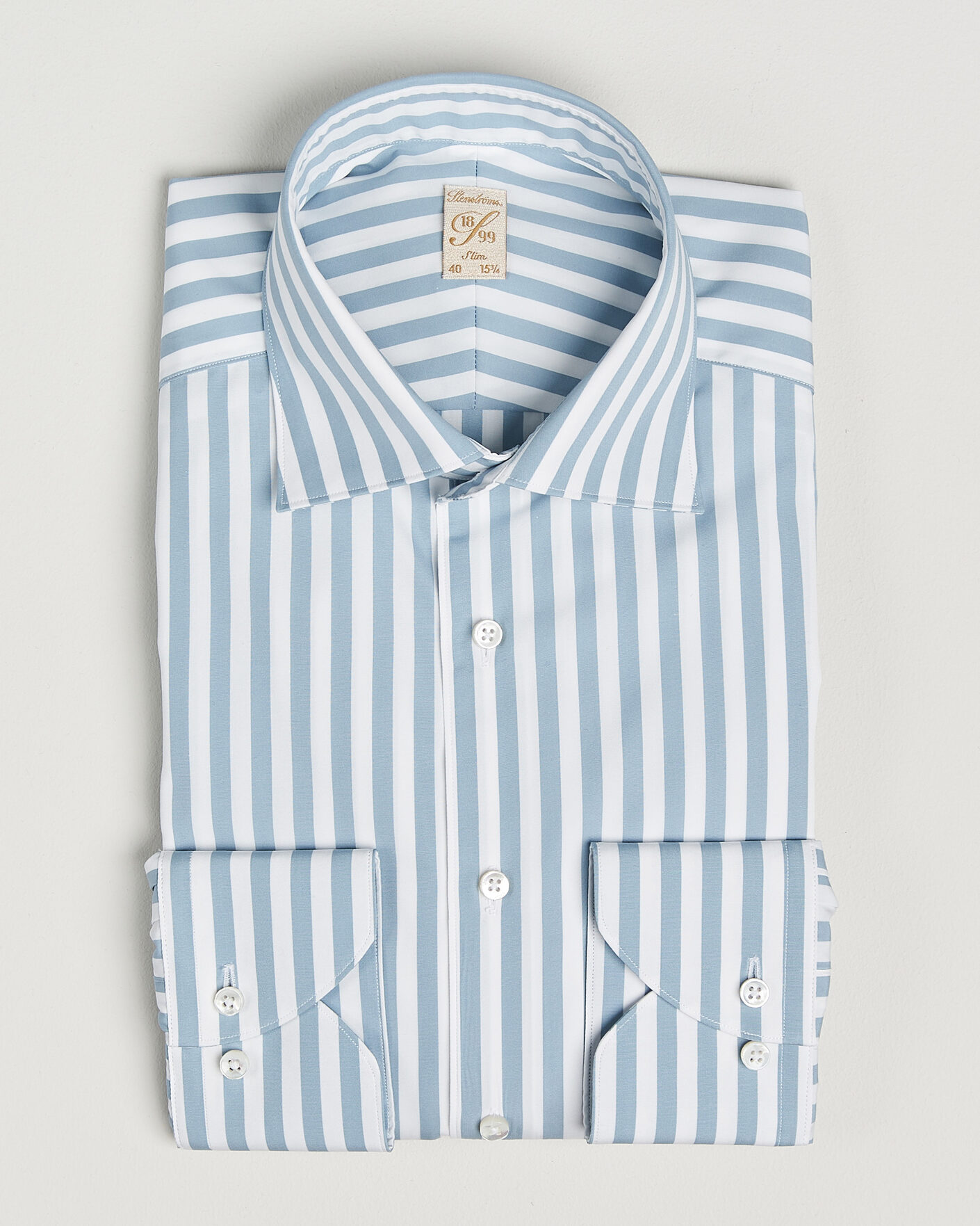 Homme | Chemises | Stenströms | 1899 Cotton Twill Striped Shirt Blue