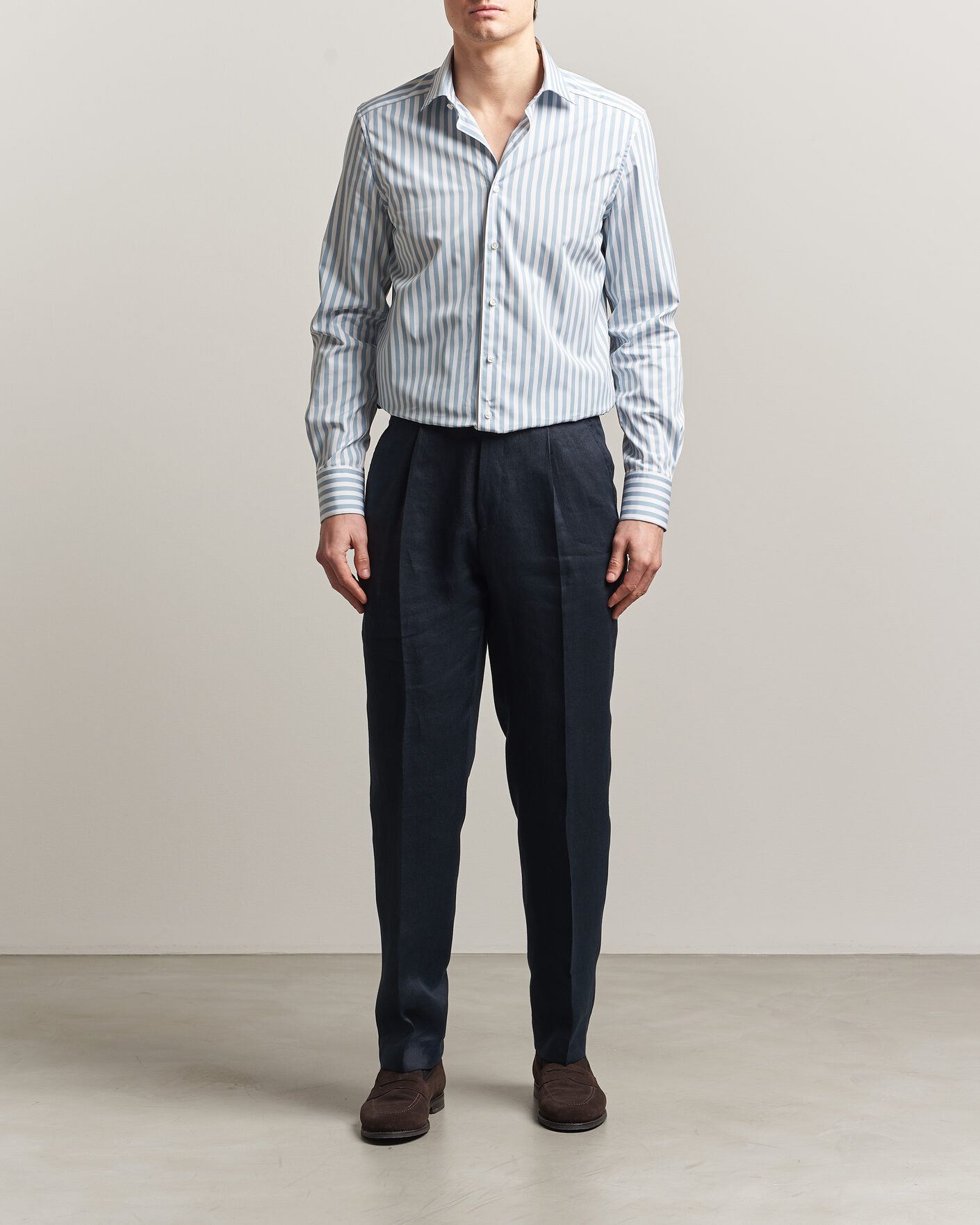 Homme | Chemises | Stenströms | 1899 Cotton Twill Striped Shirt Blue