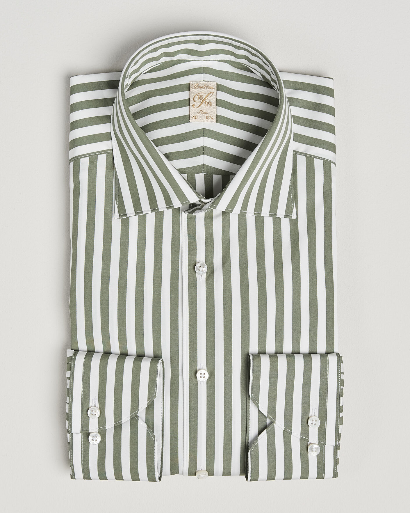 Homme | Chemises | Stenströms | 1899 Cotton Twill Striped Shirt Green