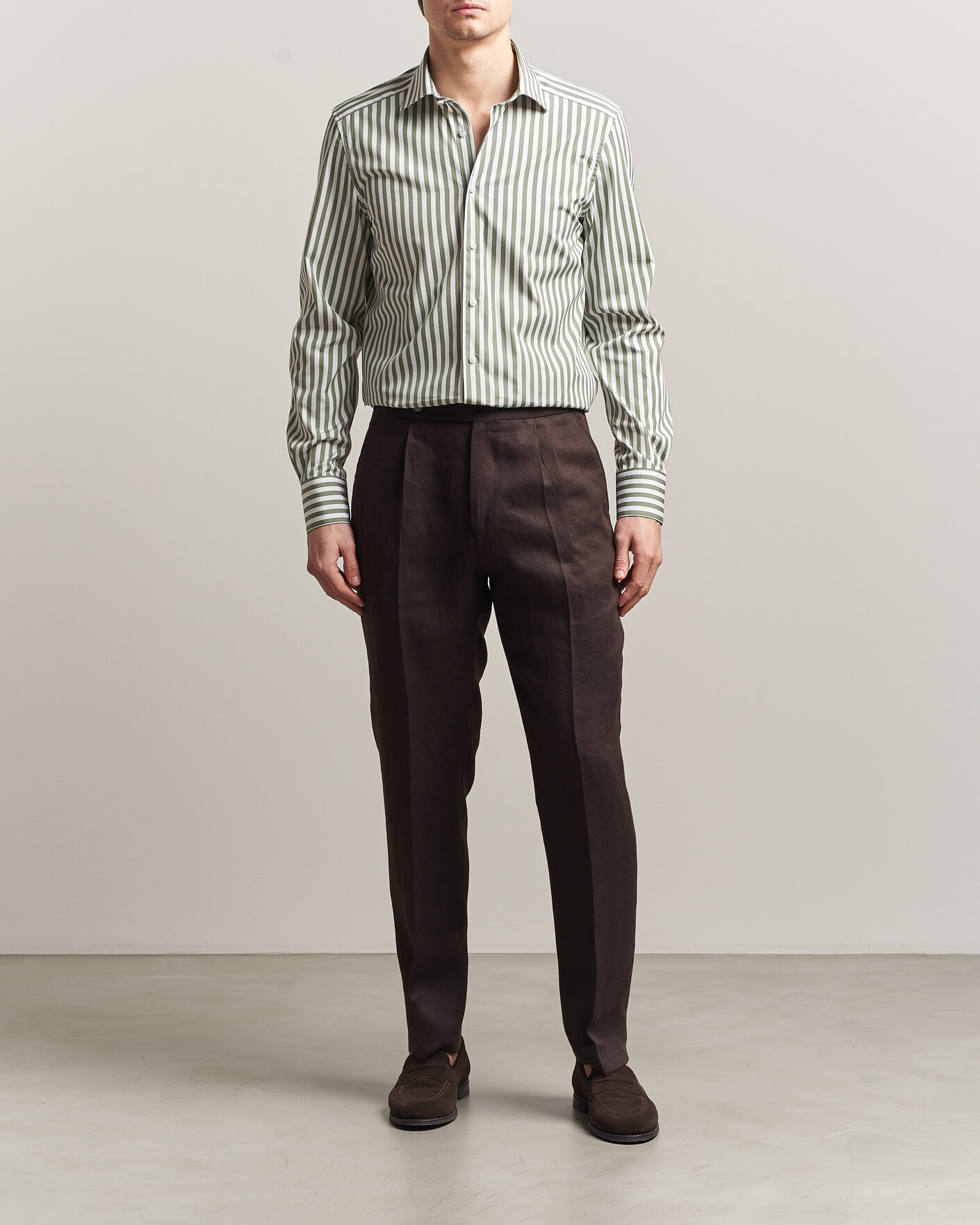 Homme | Chemises | Stenströms | 1899 Cotton Twill Striped Shirt Green
