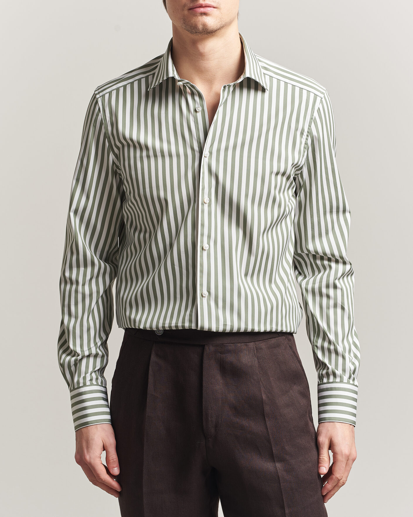 Homme | Chemises | Stenströms | 1899 Cotton Twill Striped Shirt Green