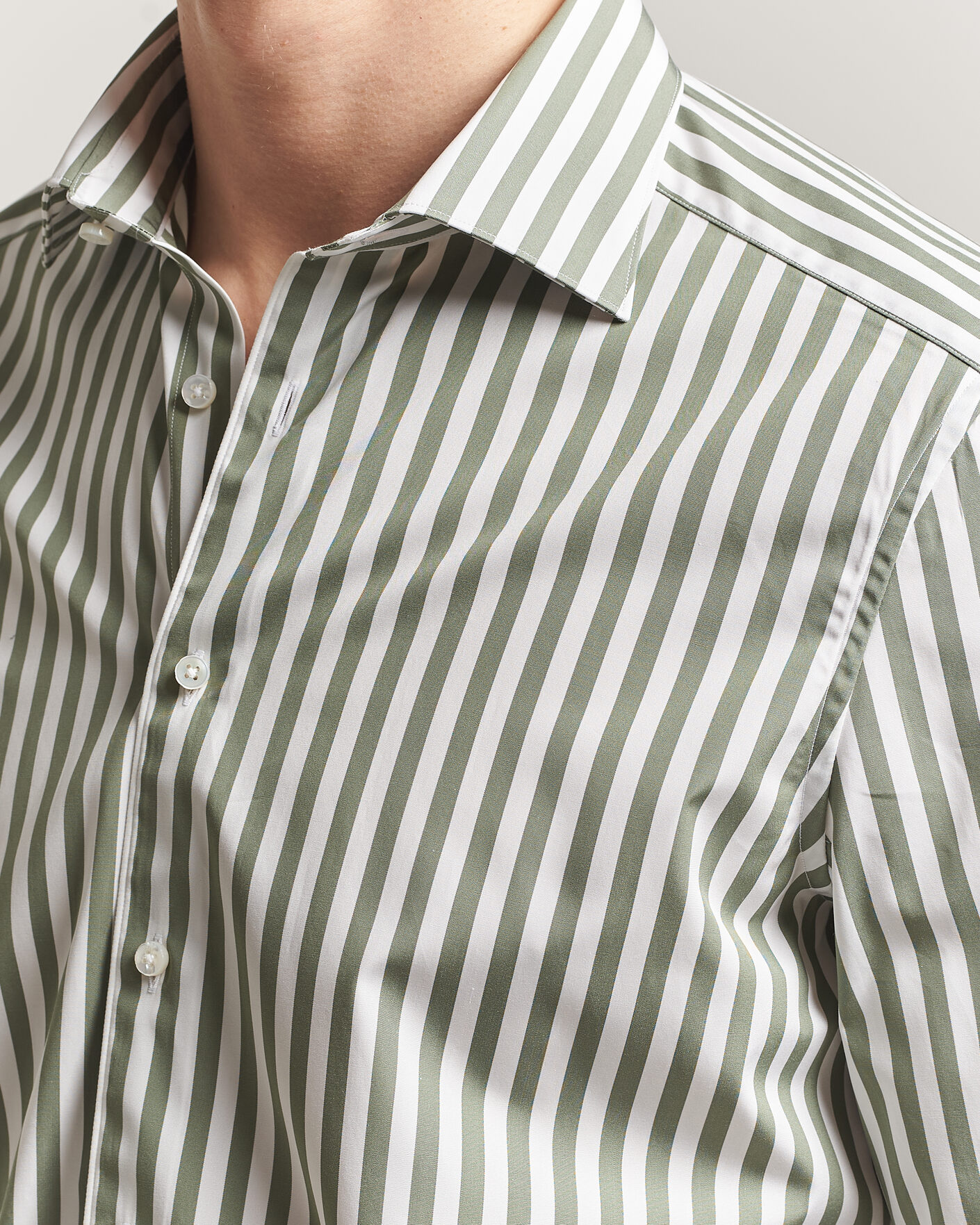 Homme | Chemises | Stenströms | 1899 Cotton Twill Striped Shirt Green