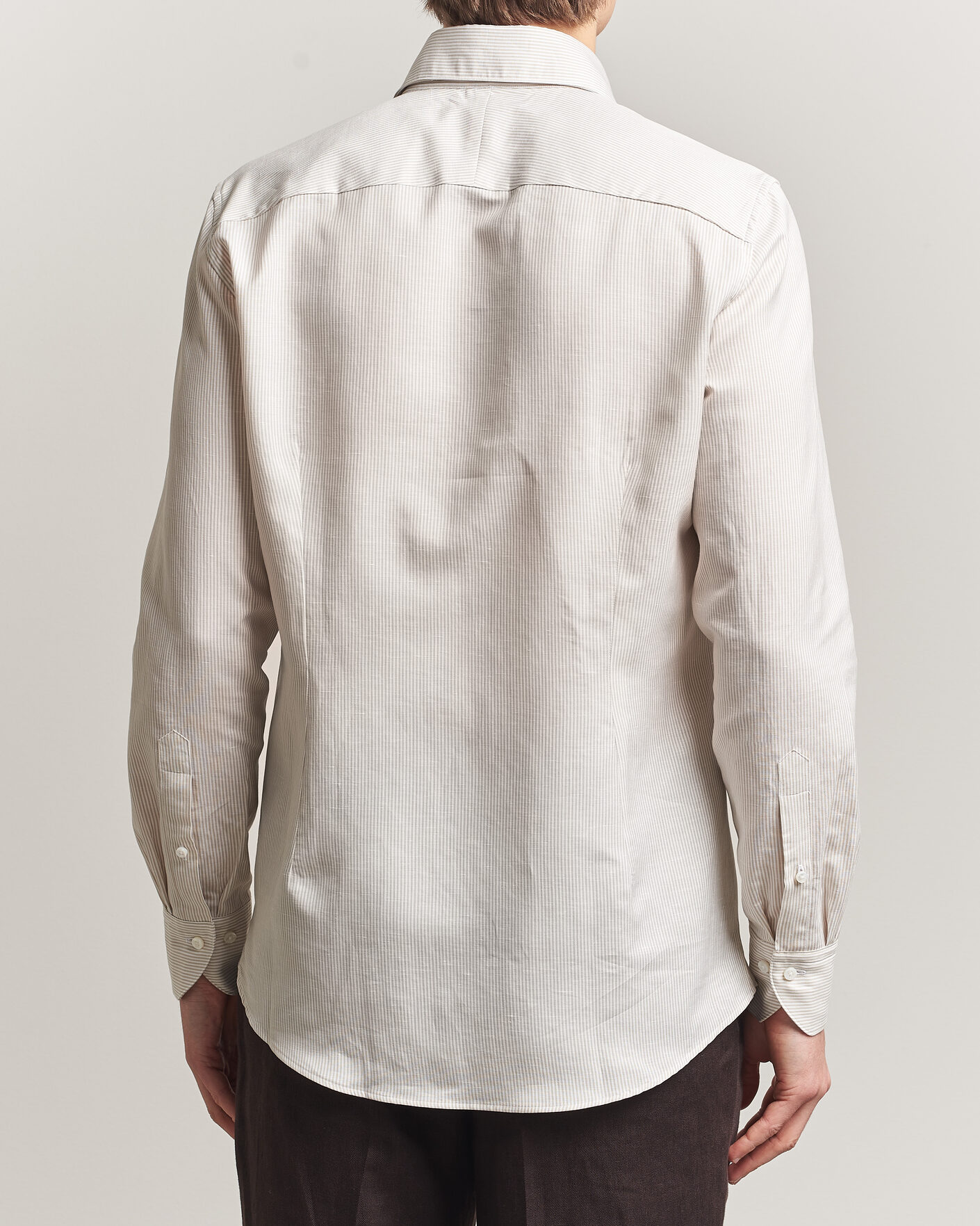 Homme | Chemises | Stenströms | 1899 Cotton/Linen/Silk Striped Shirt Beige