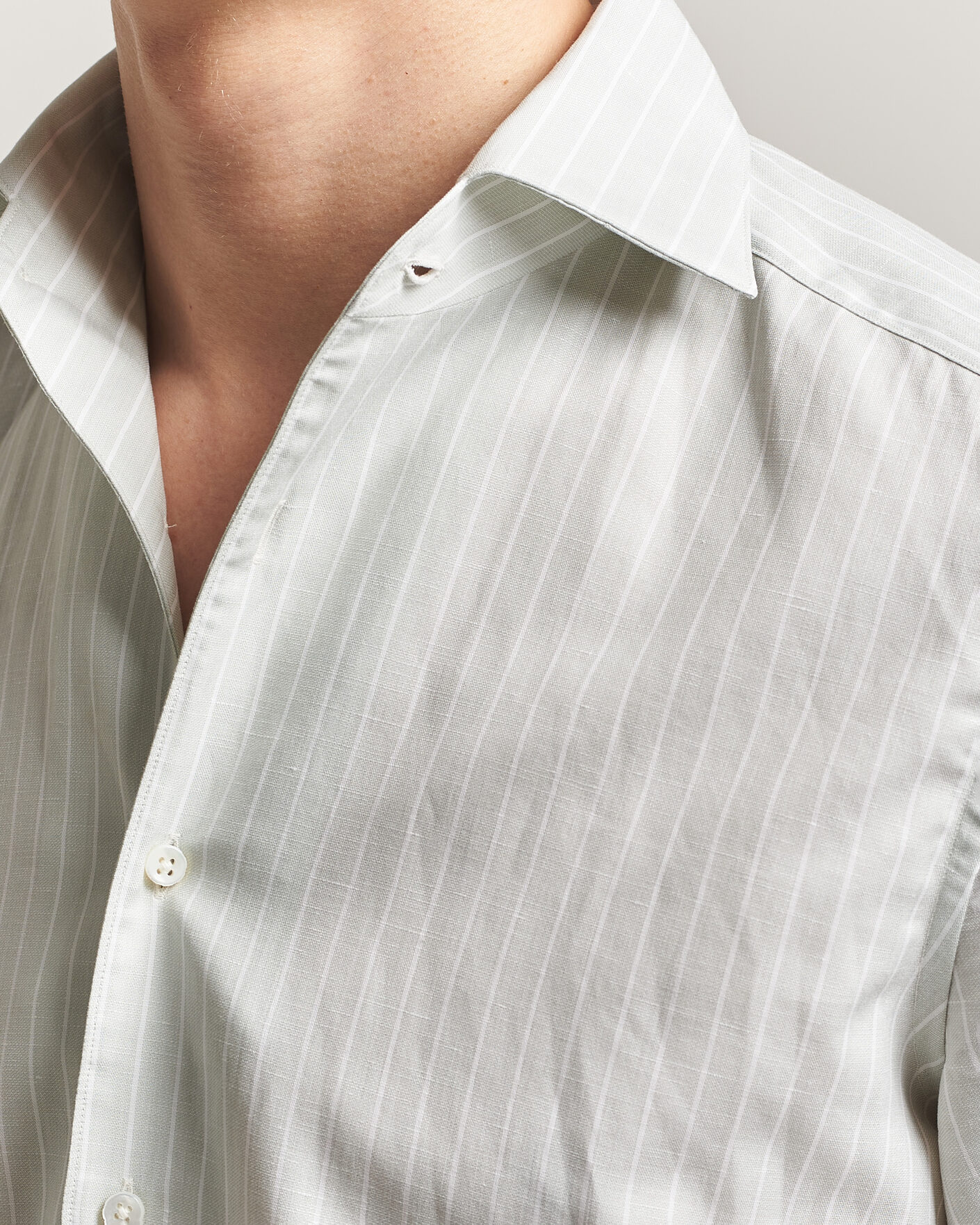 Homme | Chemises | Stenströms | 1899 Cotton/Linen/Silk Striped Shirt Green