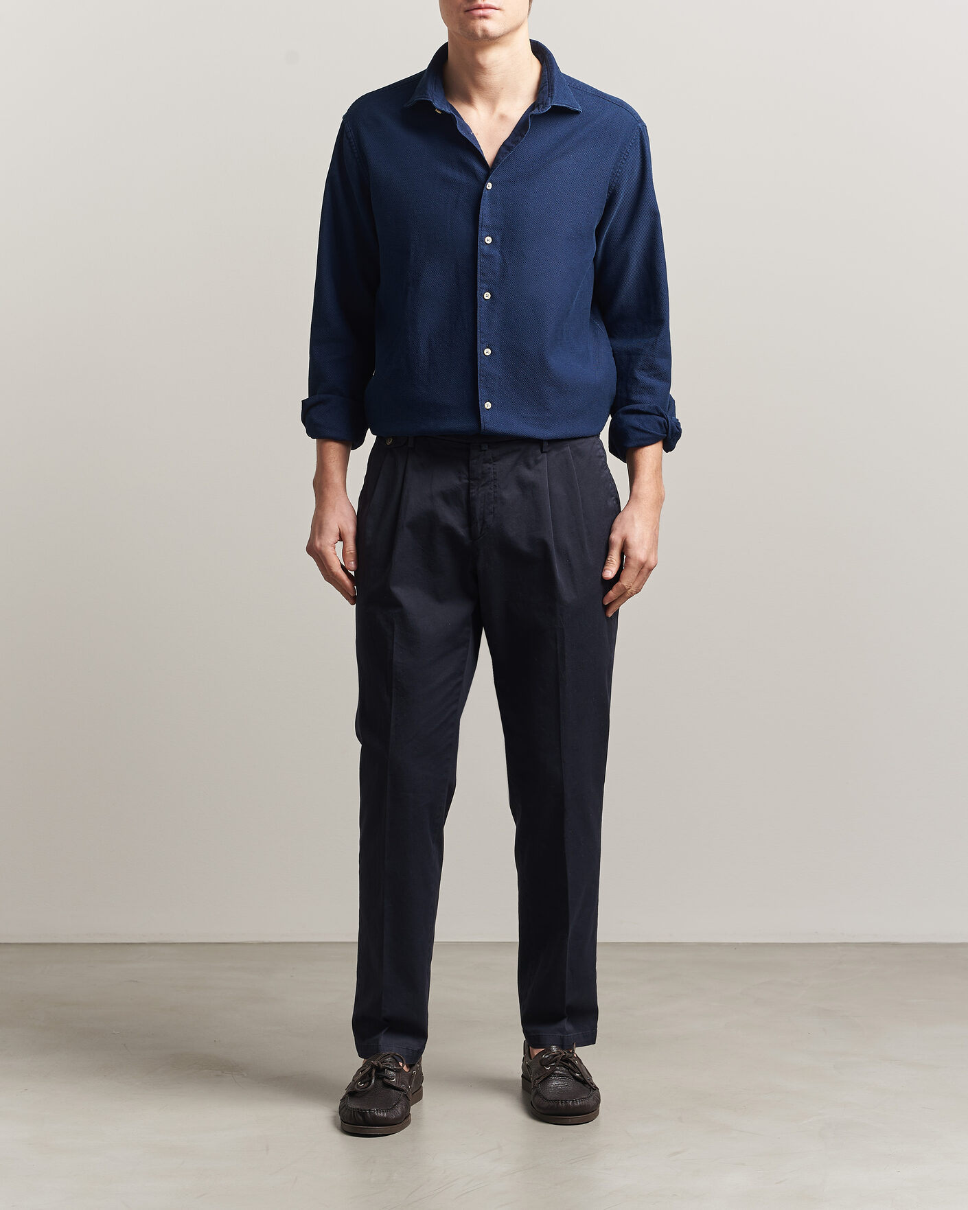 Homme | Chemises | Stenströms | Regular Fit Structured Denim Shirt Navy