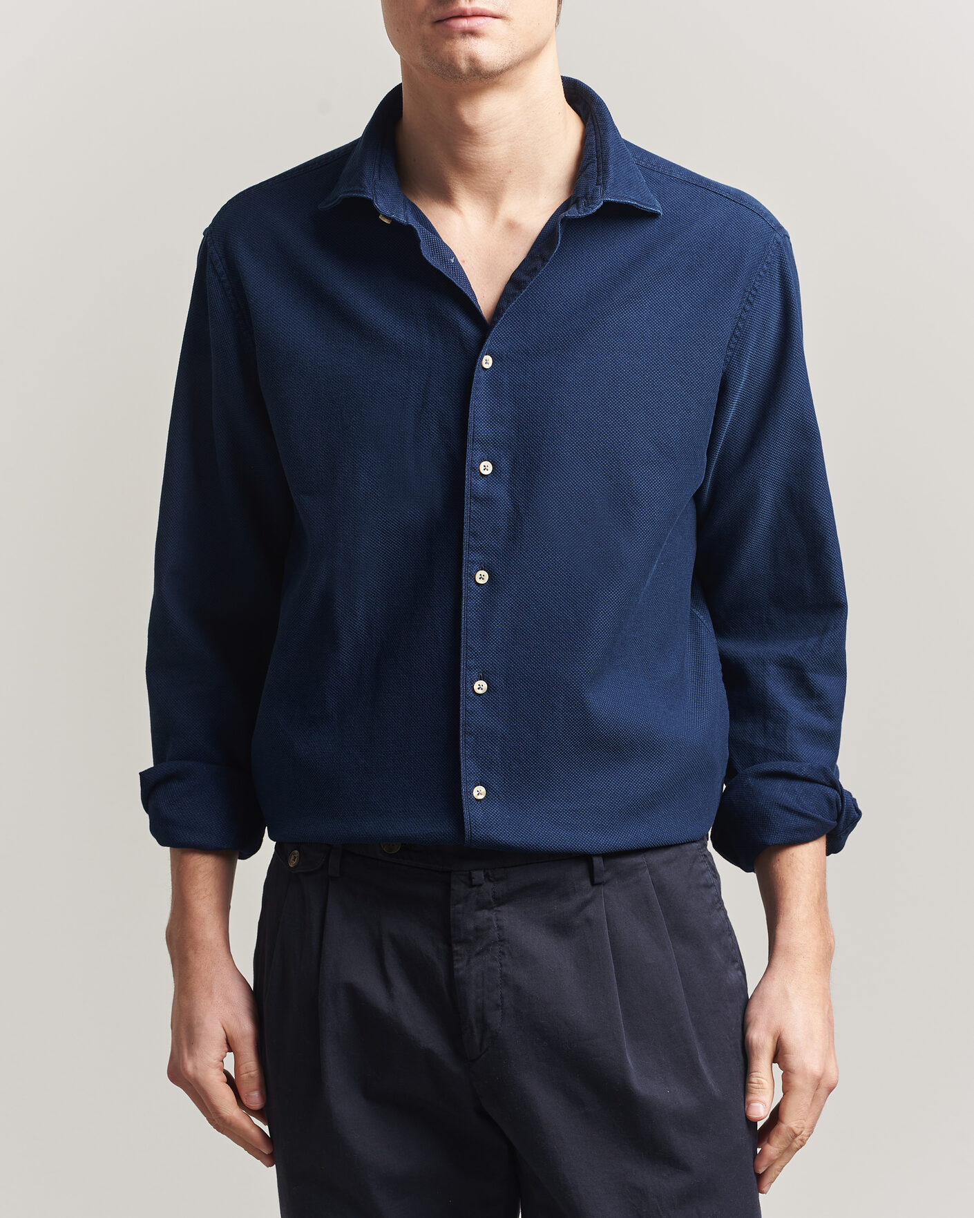 Homme | Chemises | Stenströms | Regular Fit Structured Denim Shirt Navy