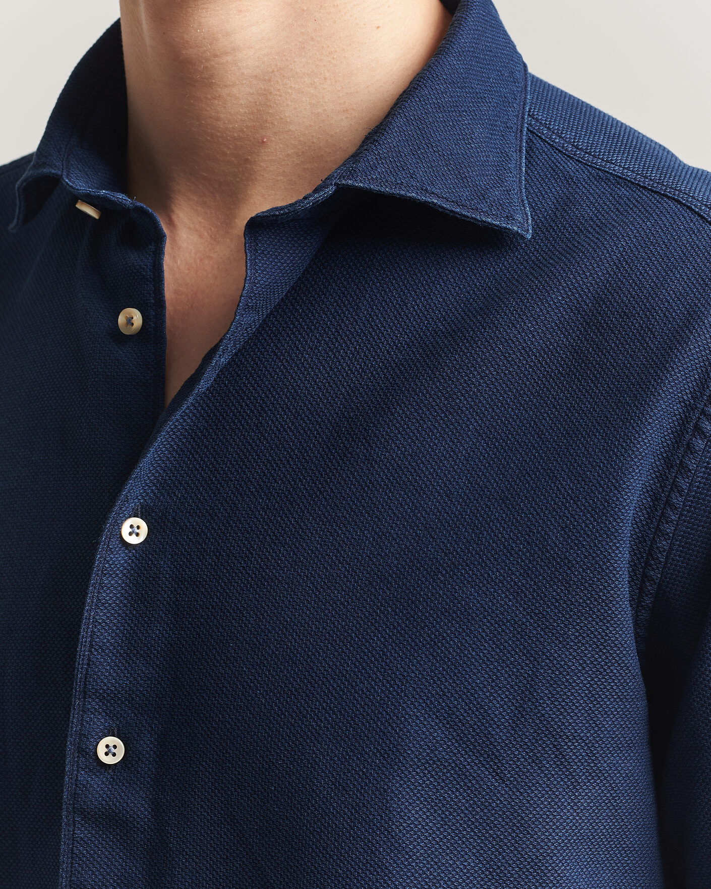 Homme | Chemises | Stenströms | Regular Fit Structured Denim Shirt Navy