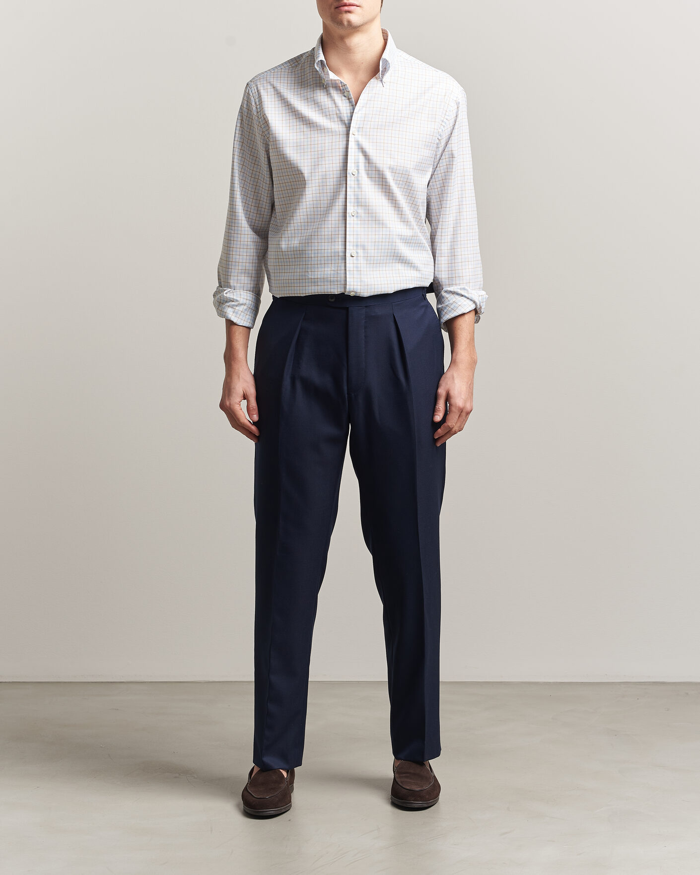 Homme | Chemises | Stenströms | Regular Fit Checked Oxford Shirt Blue