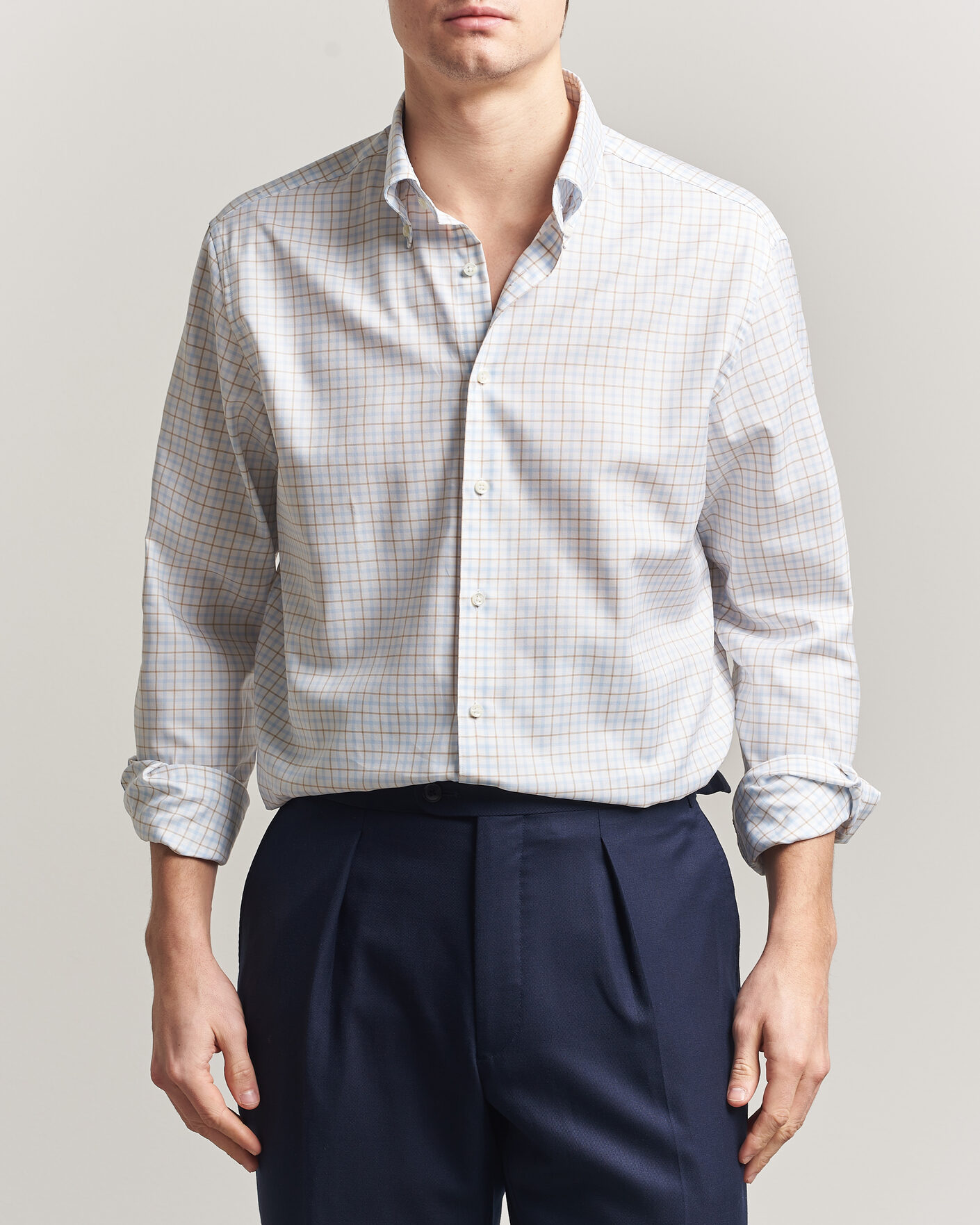 Homme | Chemises | Stenströms | Regular Fit Checked Oxford Shirt Blue