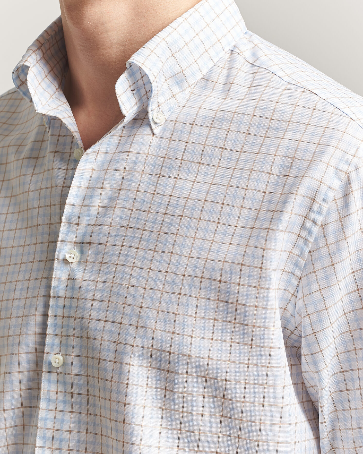 Homme | Chemises | Stenströms | Regular Fit Checked Oxford Shirt Blue