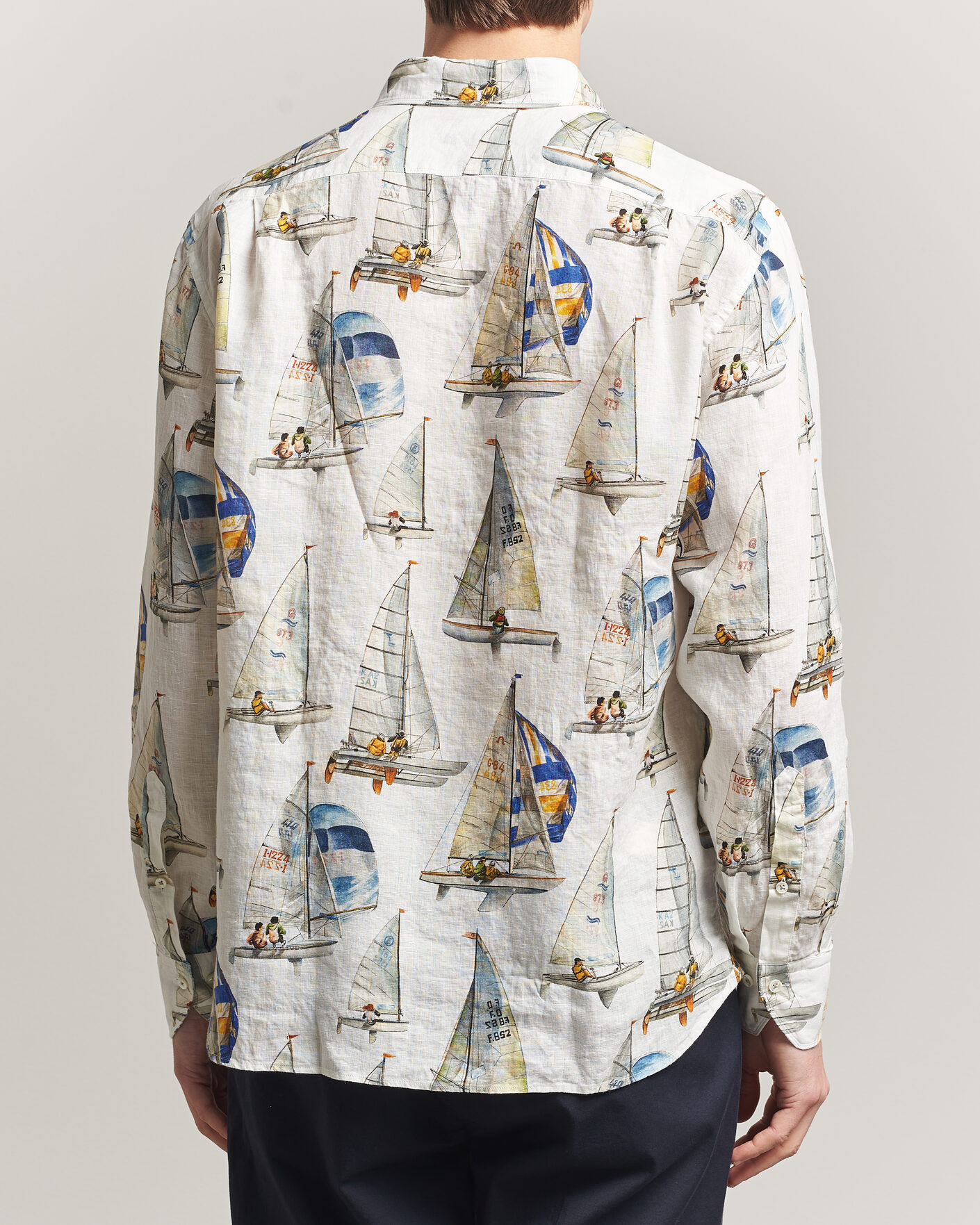 Homme | Chemises | Stenströms | Regular Fit Printed Sailing Linen Shirt White