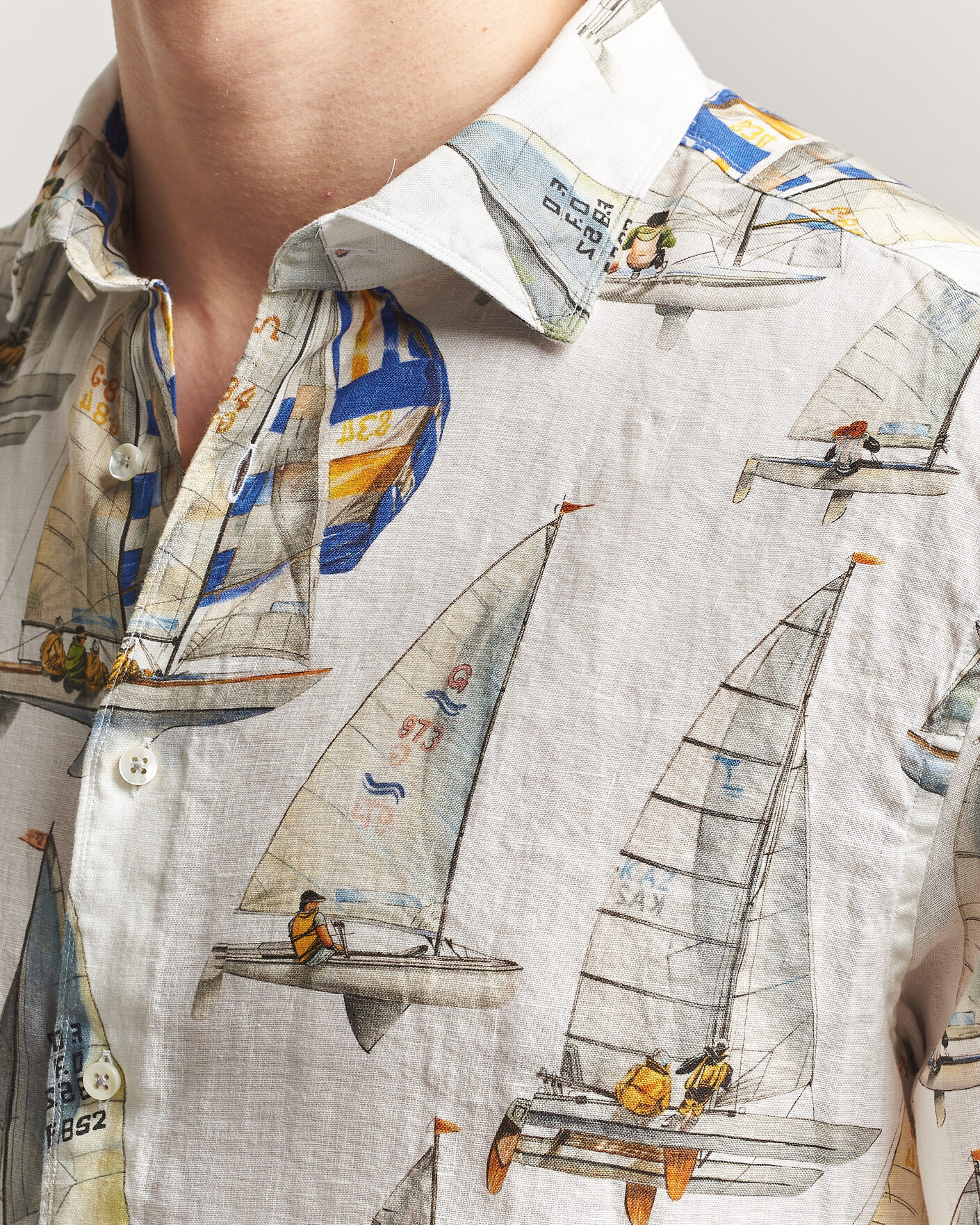 Homme | Chemises | Stenströms | Regular Fit Printed Sailing Linen Shirt White