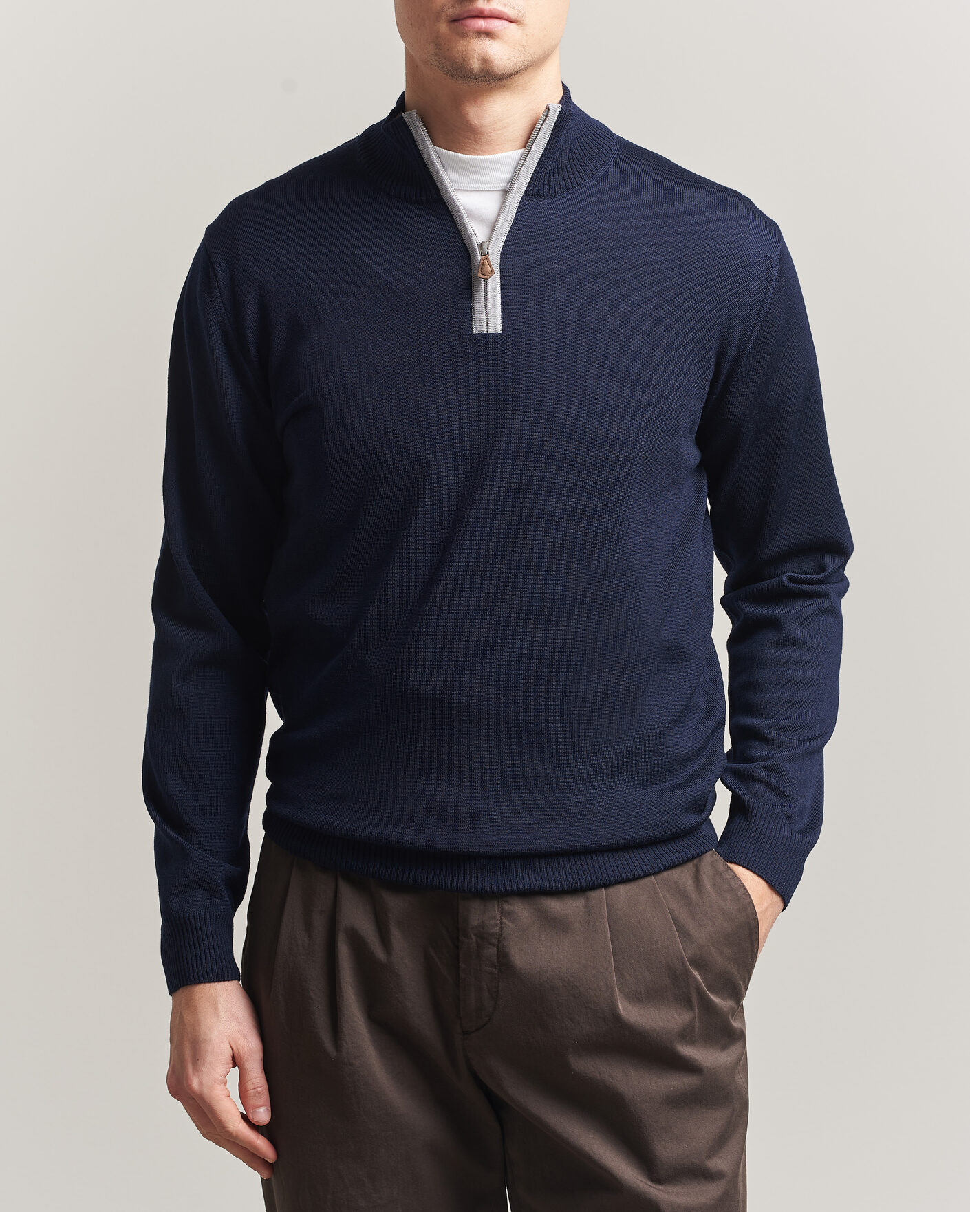 Homme | Pulls Et Tricots | Stenströms | Merino Contrast Half-Zip Navy